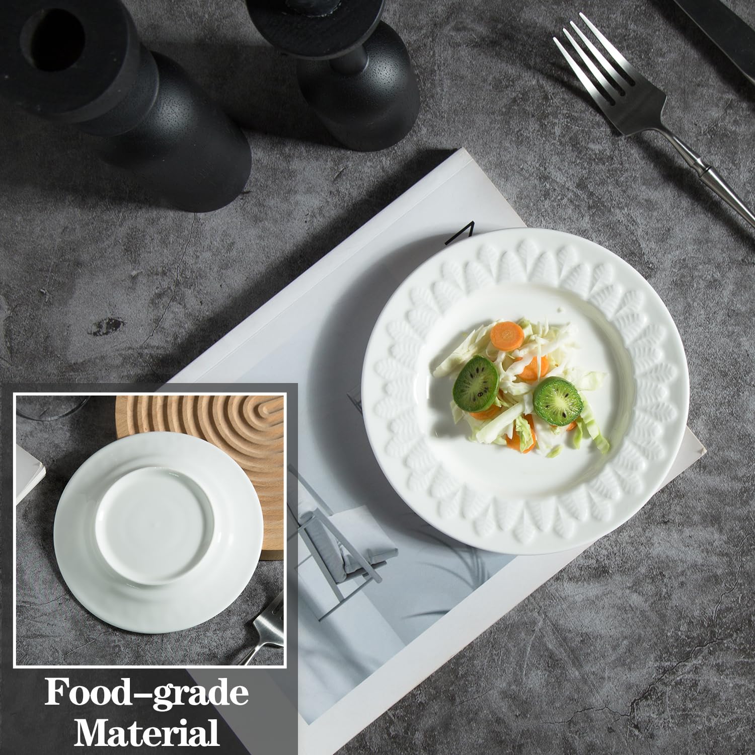 6 Inch White Leaf-Shaped Porcelain Appetizer Plates - Set of 18, Small Dinner Plates & Dessert Salad Plates, Microwave & Dishwasher Safe - Perfect for Cake, Ice Cream, Waffles, Party Serving & Home Entertaining