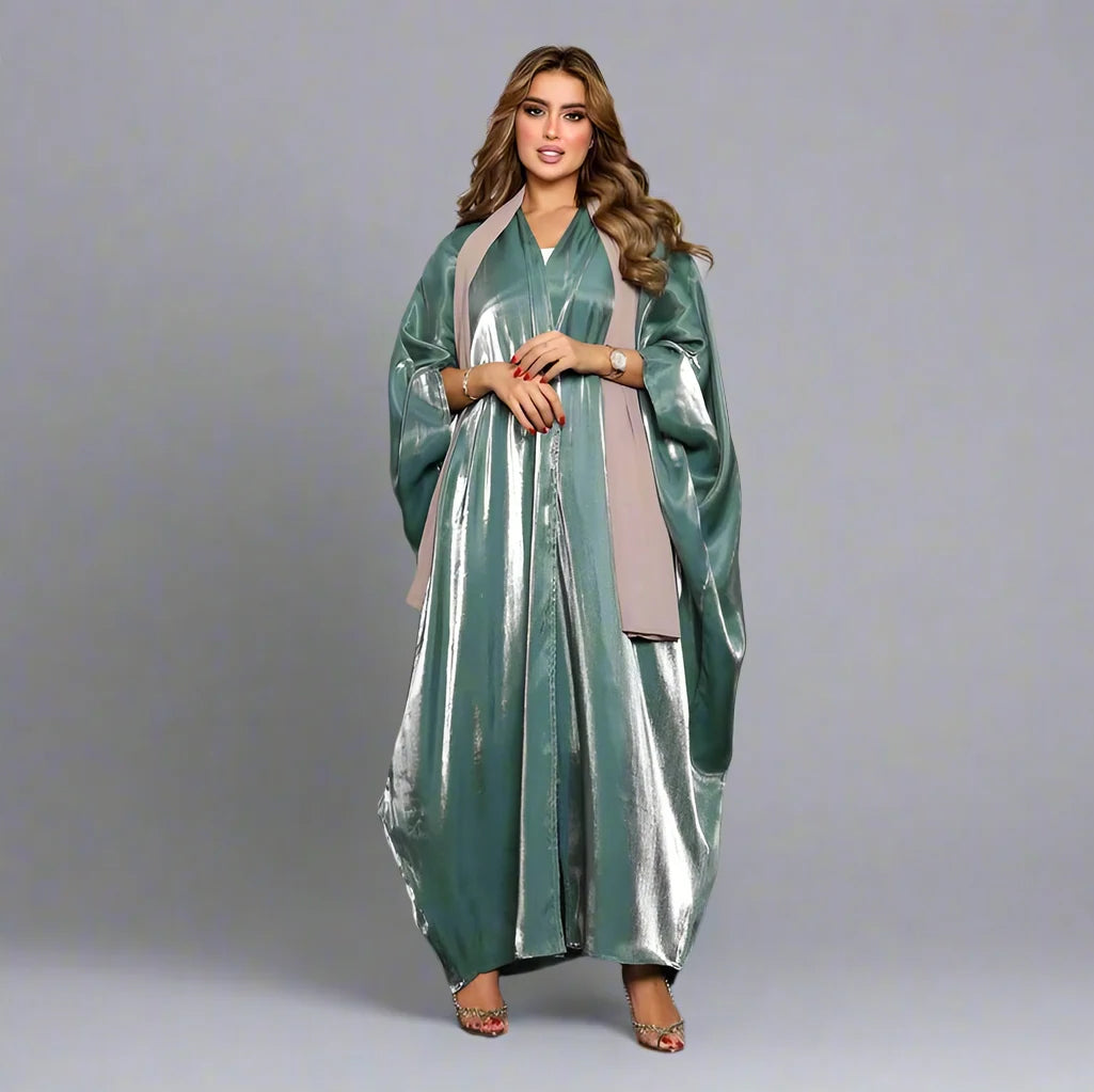 Elegant Hijab Batwing Sleeve Farasha Cardigan Open Abaya Dress for Muslim Women - Modest Islamic Fashion for Prayer, Eid, and Special Occasions