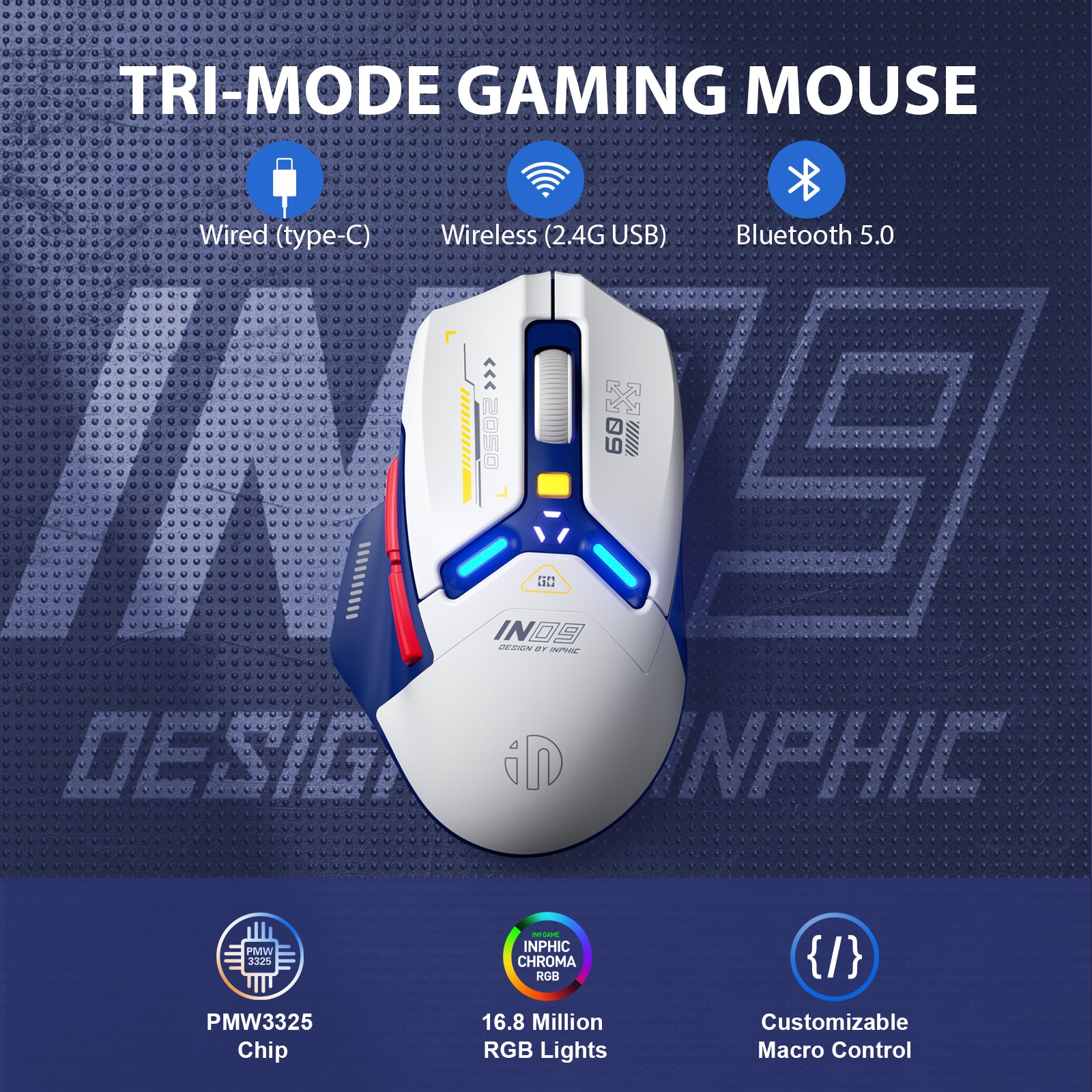 Inphic® IN9 3325 & 3311 Wireless Gaming Mouse - Ergonomic RGB Optical Mice for PC, Laptop, Mac - Perfect for FPS, MOBA, eSports & Office Work