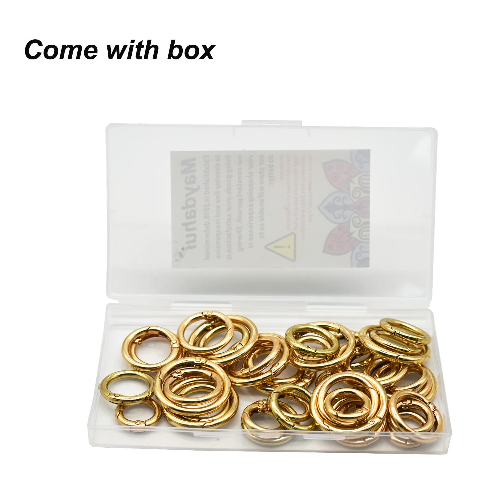40-Piece Zinc Alloy Spring Clip O-Ring Set - 4 Sizes (0.8, 0.98, 1.1, 1.3 Inch) Gold Round Carabiner Snap Hook Key Rings - Perfect for Handbags, Dog Leashes, DIY Crafts & Outdoor Gear Accessories