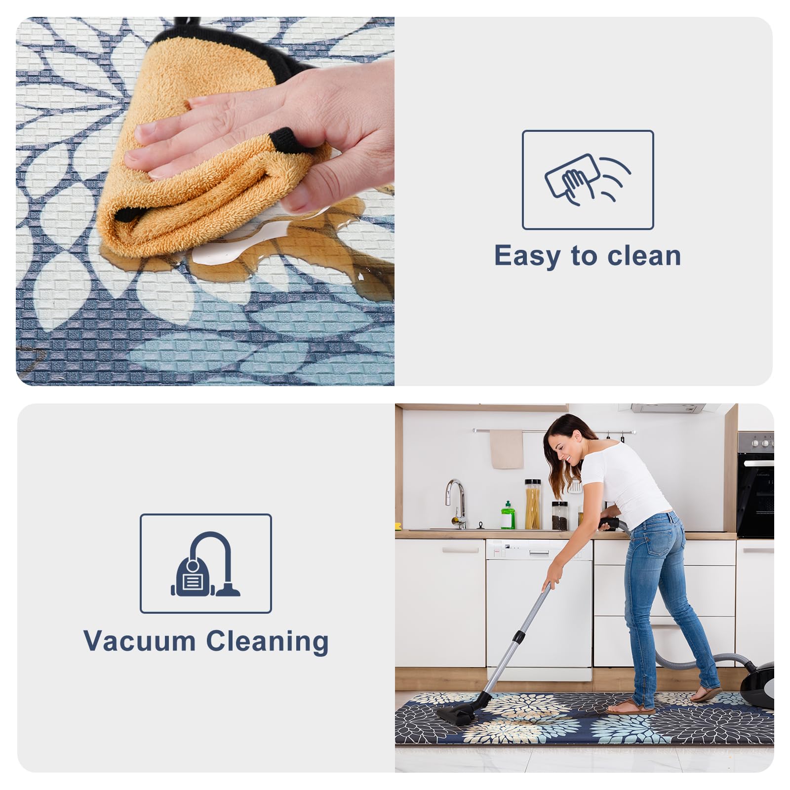 Anti-Fatigue Kitchen Mats 2-Pack - Non-Slip Boho Farmhouse Rugs with Cushioned Support & Waterproof Rubber Backing for Standing Comfort in Kitchen, Laundry, Sink & Office (Multi-Blue) - Perfect for Cooking, Dishwashing & Long Work Hours
