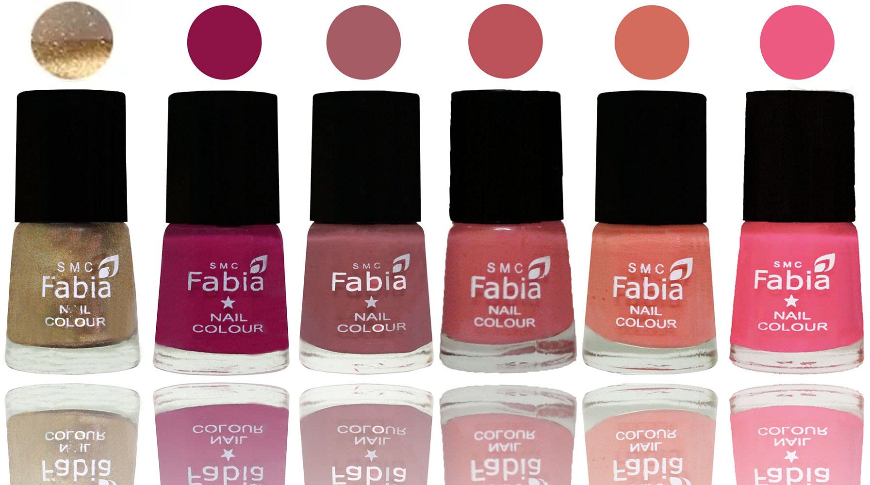 SMC Fabia Shine Bright Glossy Nail Polish Set - 6 Vibrant Colors (02743) | Long Lasting & Chip Resistant | Perfect for Manicures, Pedicures & Nail Art