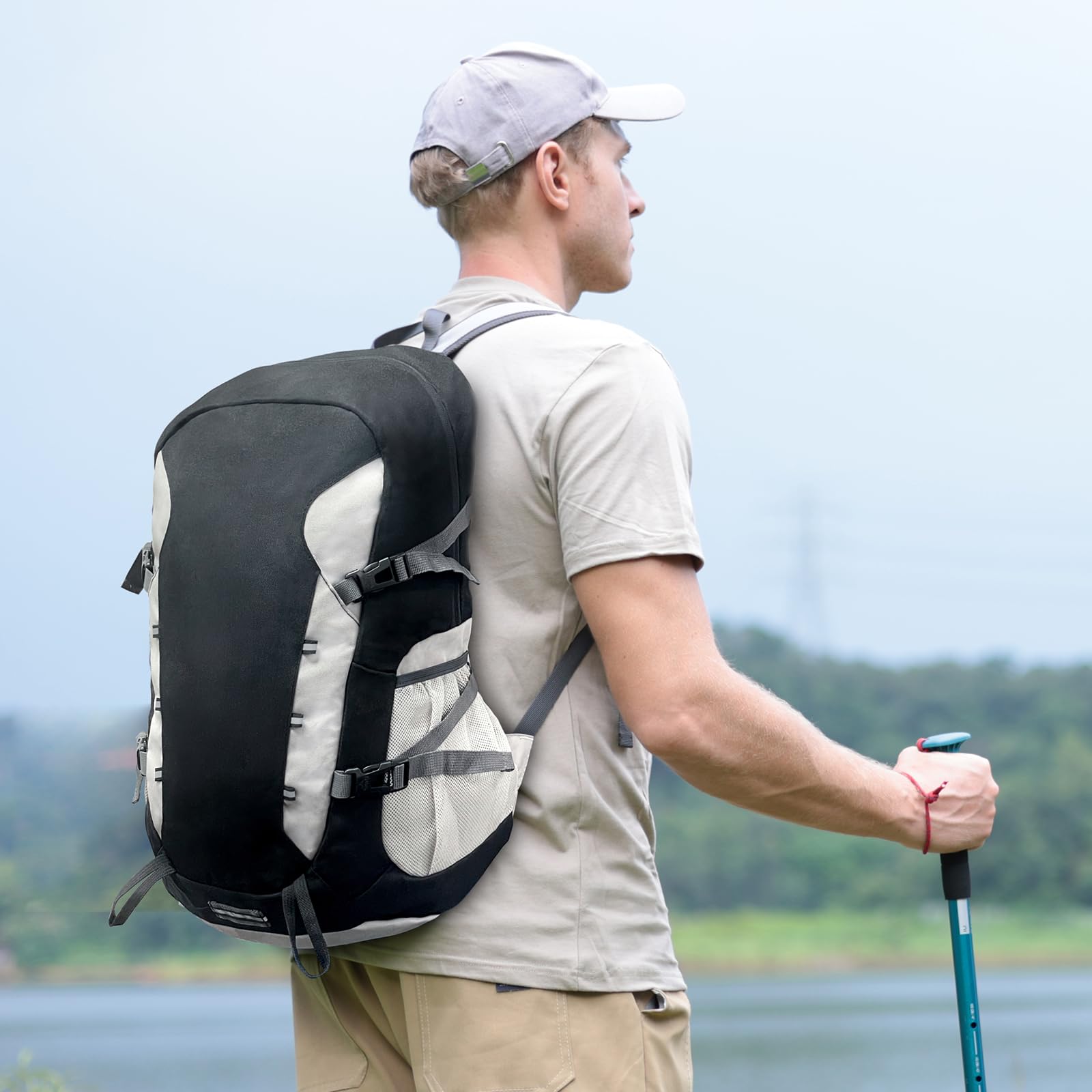 40L Waterproof Hiking Backpack - Ultra Lightweight Foldable Travel Backpack for Men & Women - Perfect for Camping, Trekking & Outdoor Adventures (Black/White)