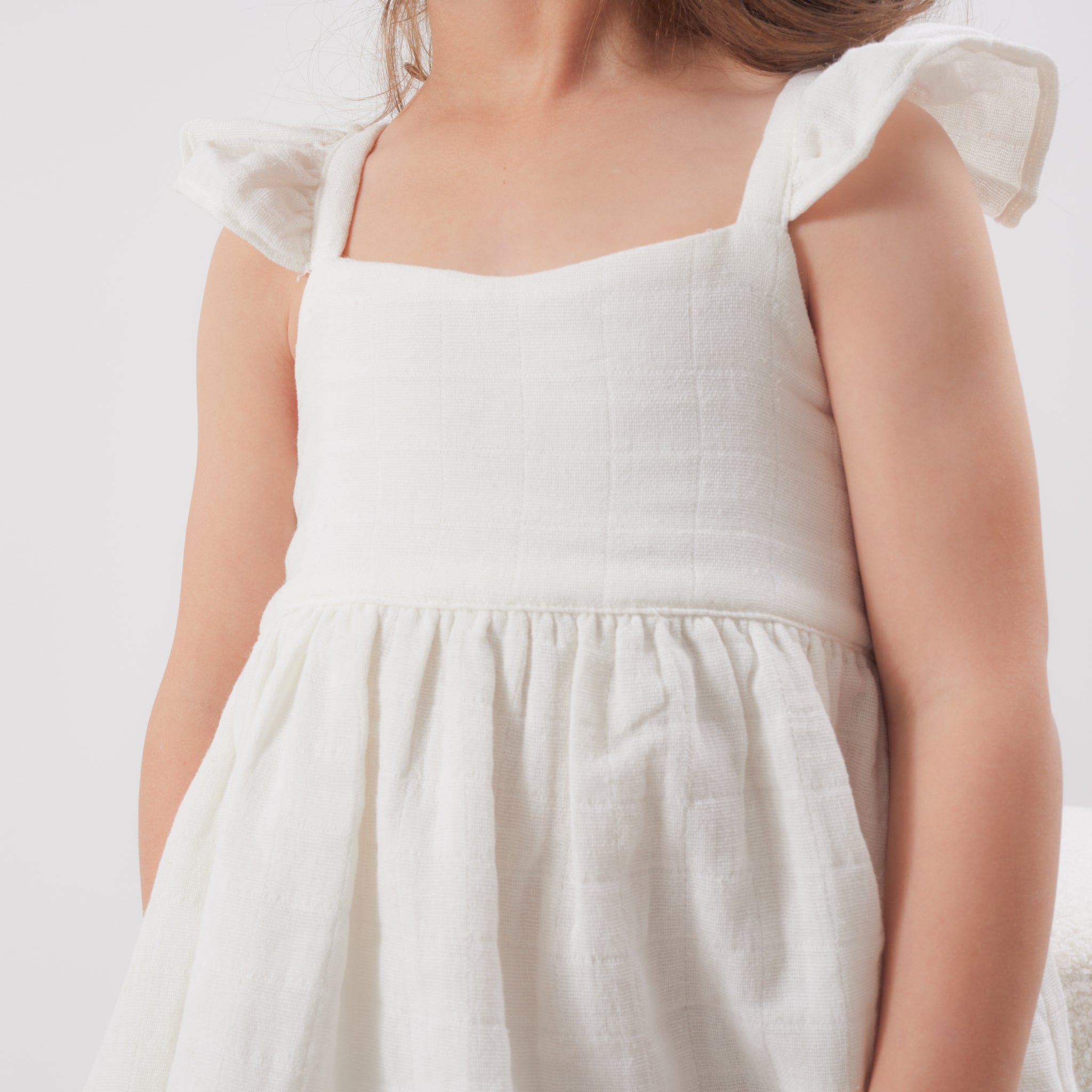Muslin Sweetheart Dress for Baby Girls | Soft Coconut Color | Perfect for Photoshoots, Baptisms & Special Occasions