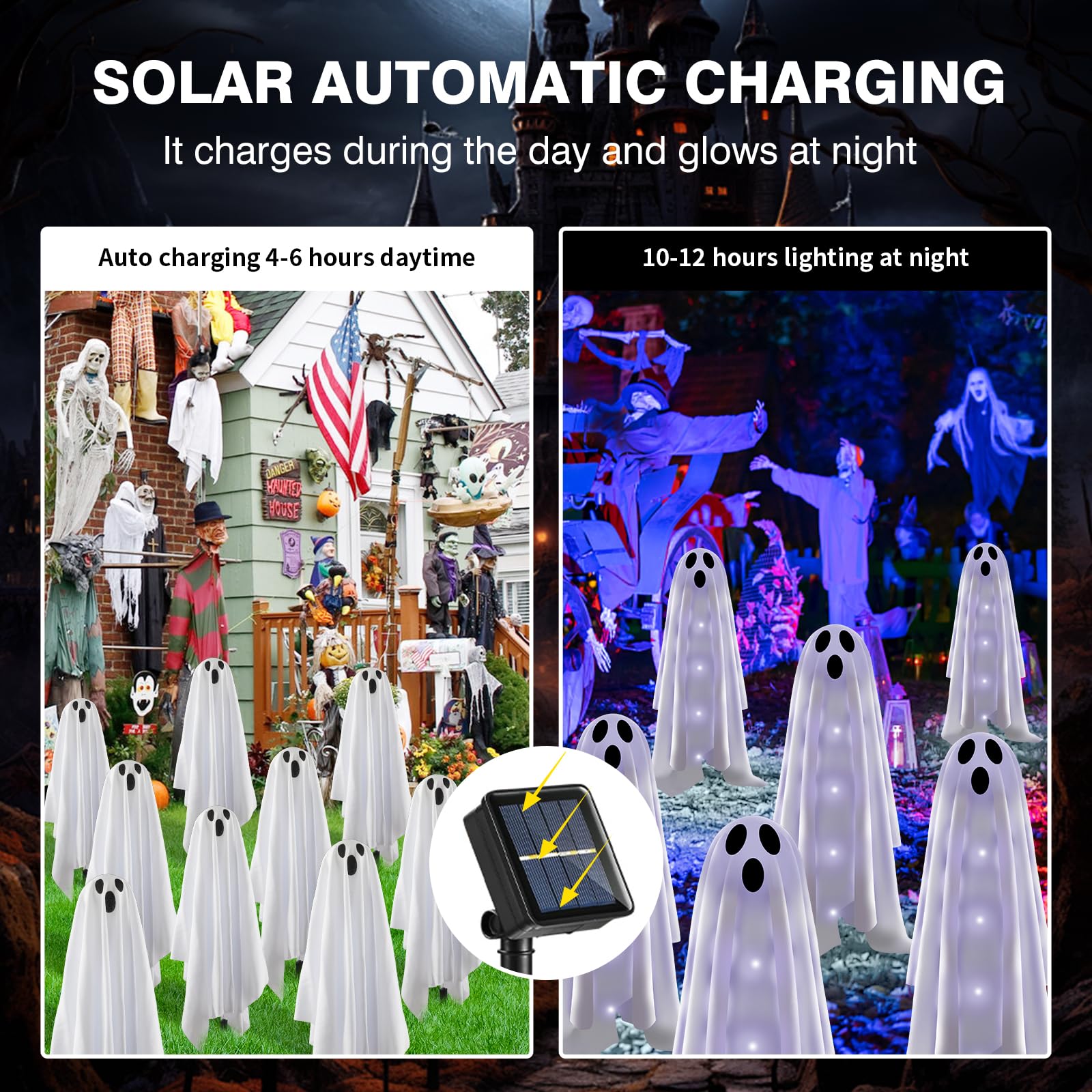 **6-Pack Halloween Solar Ghost Garden Lights - Outdoor Scary Decor for Halloween Party, Yard & Pathway - Cold White LED Solar-Powered Path Lights for Spooky Nighttime Ambiance**