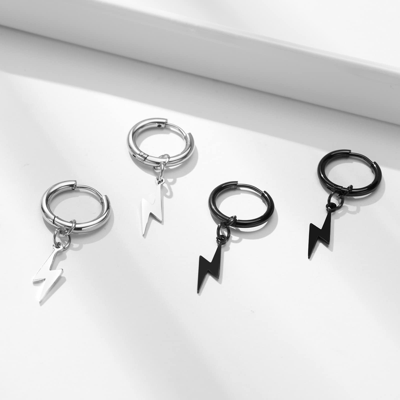 Unisex Lightning Bolt Clip-On Earrings | Stainless Steel Non-Piercing Dangle Earrings for Men & Women - Perfect for Parties, Cosplay & Everyday Fashion