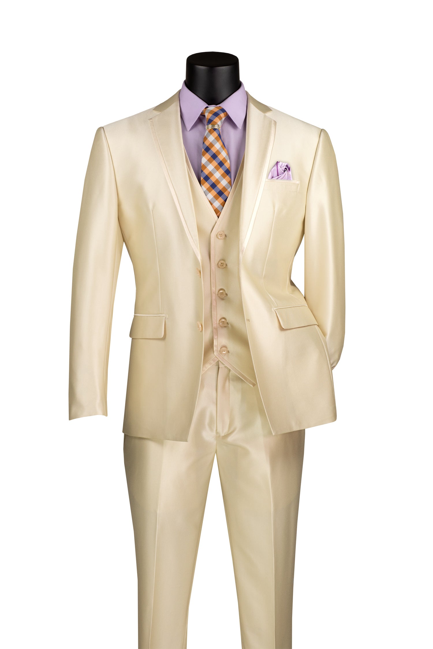 Champagne Beige Satin Slim Fit 3-Piece Suit with 2 Buttons | Formal Wedding & Business Attire for Men | Perfect for Prom, Office & Special Occasions