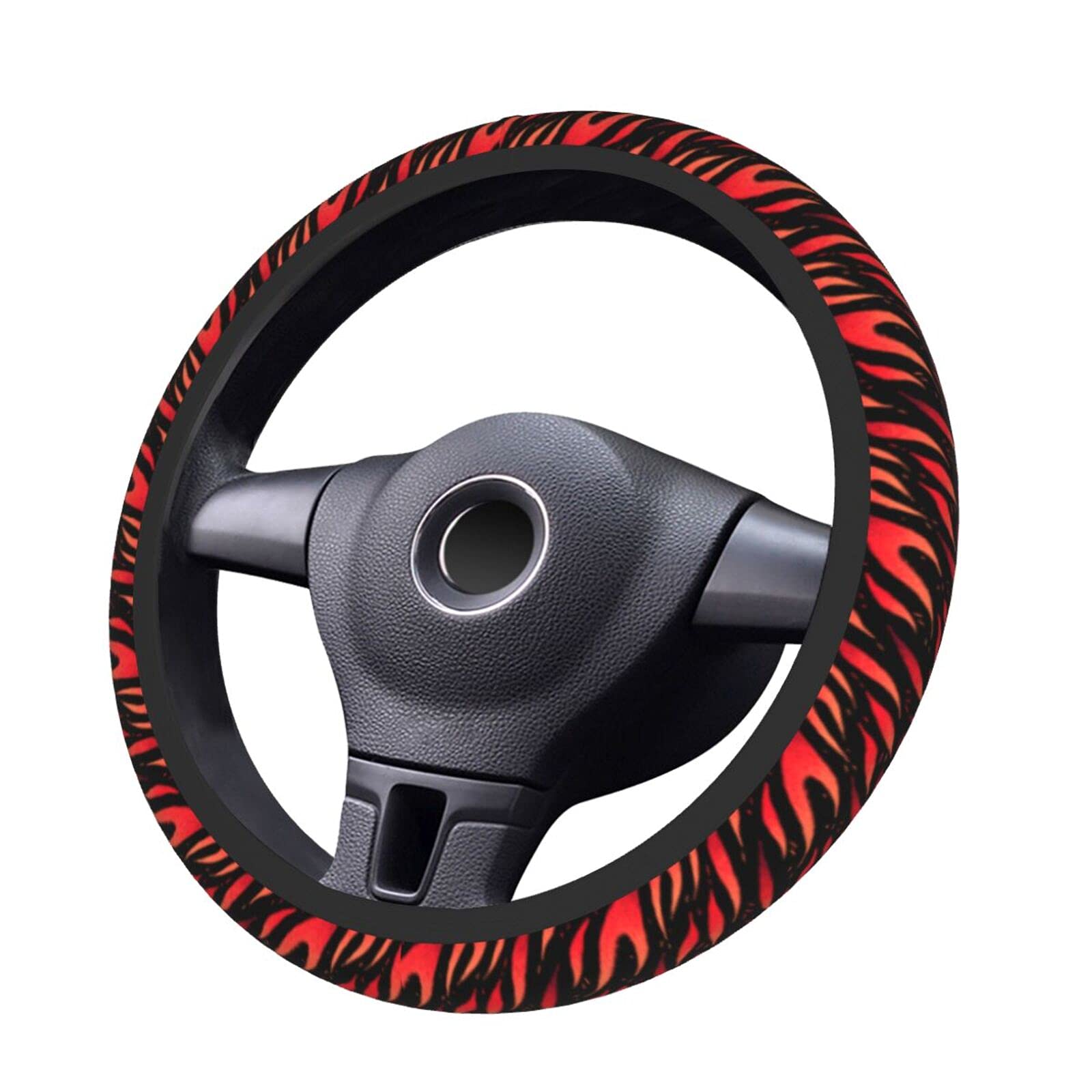 Red & Black Flames Print Universal 15-Inch Steering Wheel Cover for Cars - Perfect for Women, Men & Girls - Enhance Grip & Style for Daily Commute & Road Trips