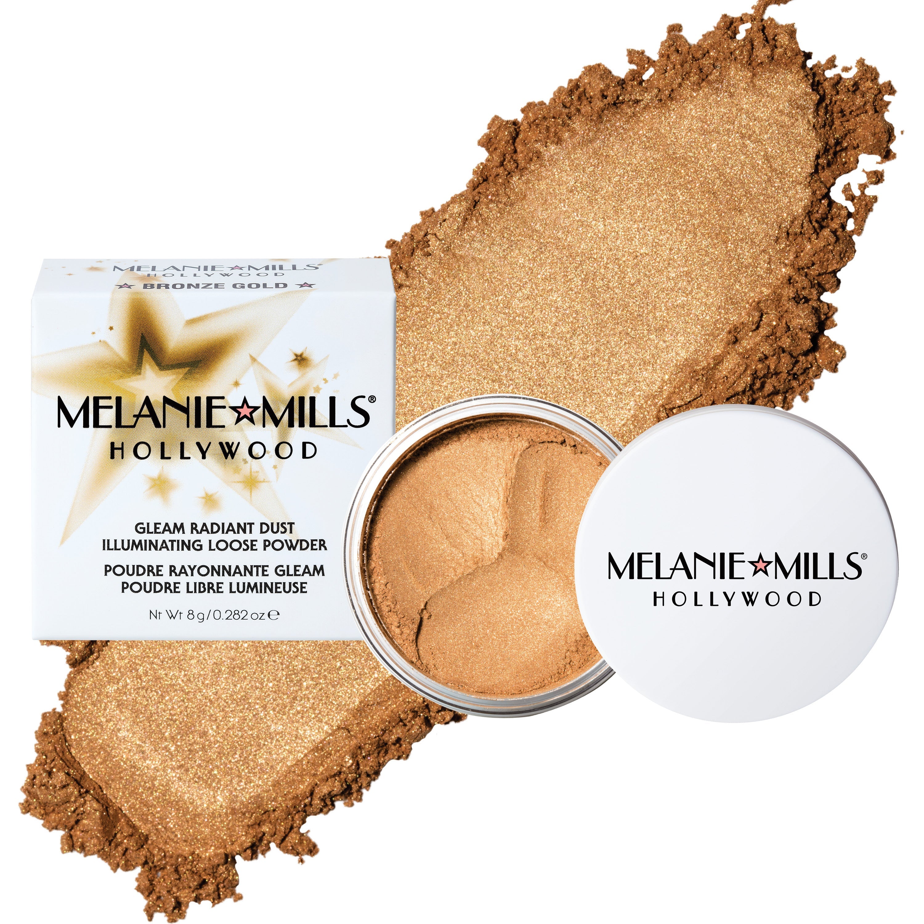 Melanie Mills Hollywood Bronze Gold Gleam Radiant Dust - Shimmering Body Powder for Glowing Skin | Perfect for Highlighting, Contouring & Special Occasions