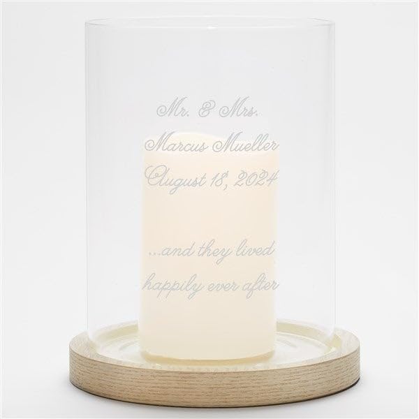 Personalized Engraved Wedding Hurricane Candle Holder with Wood Base - Elegant Anniversary Gift for Couples, Home Decor for Romantic Dinners & Special Occasions