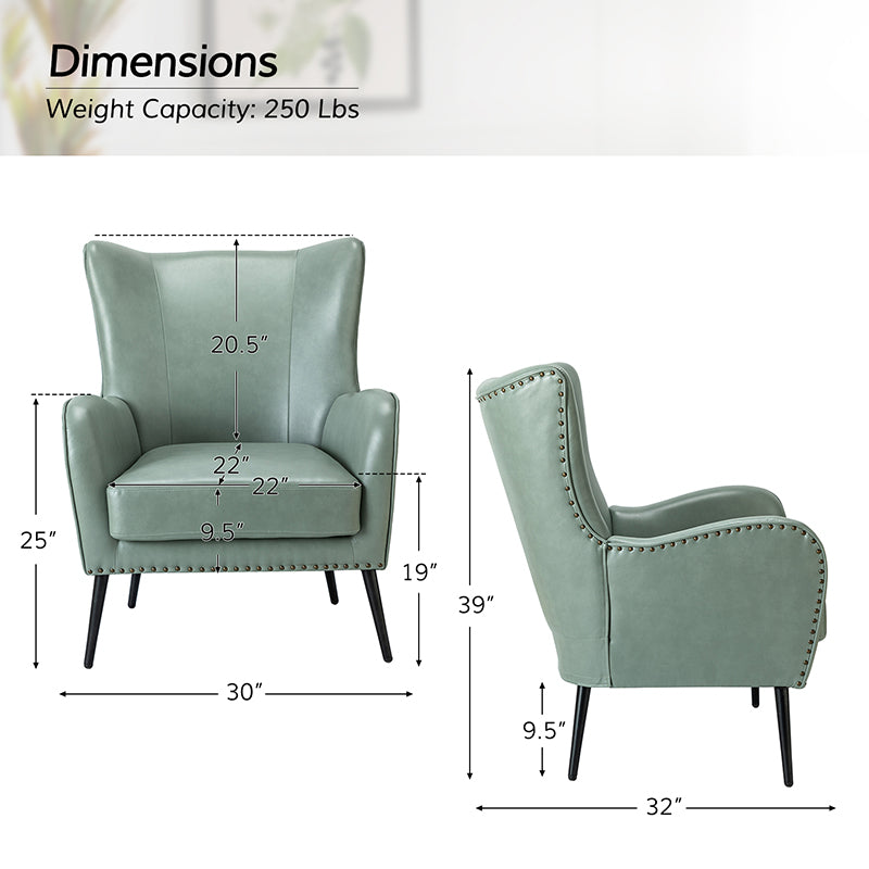 Stylish Shepherd Wingback Vegan Leather Armchair - Modern PU Leather Accent Chair for Living Room, Bedroom & Office - Comfortable Mid-Century Design with Optional Types
