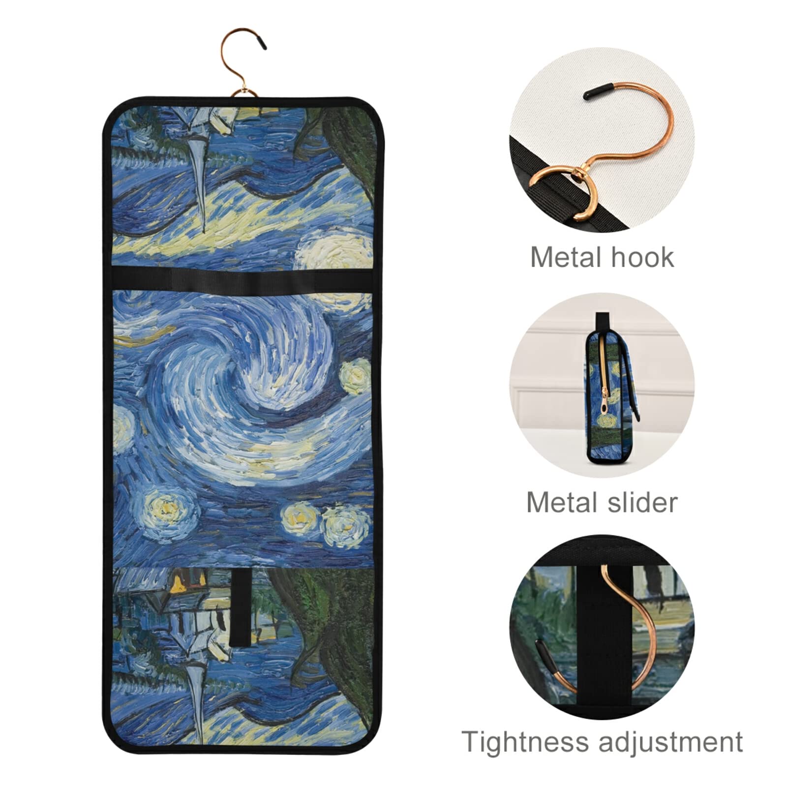 Van Gogh The Starry Night Travel Toiletry Bag - Large Cosmetic Organizer with 3 Compartments, Waterproof Hanging Toiletry Case for Women & Men - Perfect for Travel, Camping, Gym & Daily Use