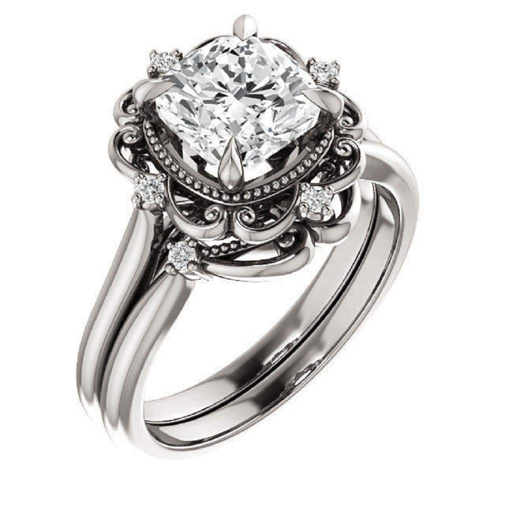 Antique Scroll Bridal Ring Set - 3 CT Cushion Cut Colorless Moissanite Engagement & Wedding Rings, 925 Sterling Silver, 1920s Inspired Handmade Jewelry - Perfect for Vintage Weddings, Anniversary Gifts & Special Occasions