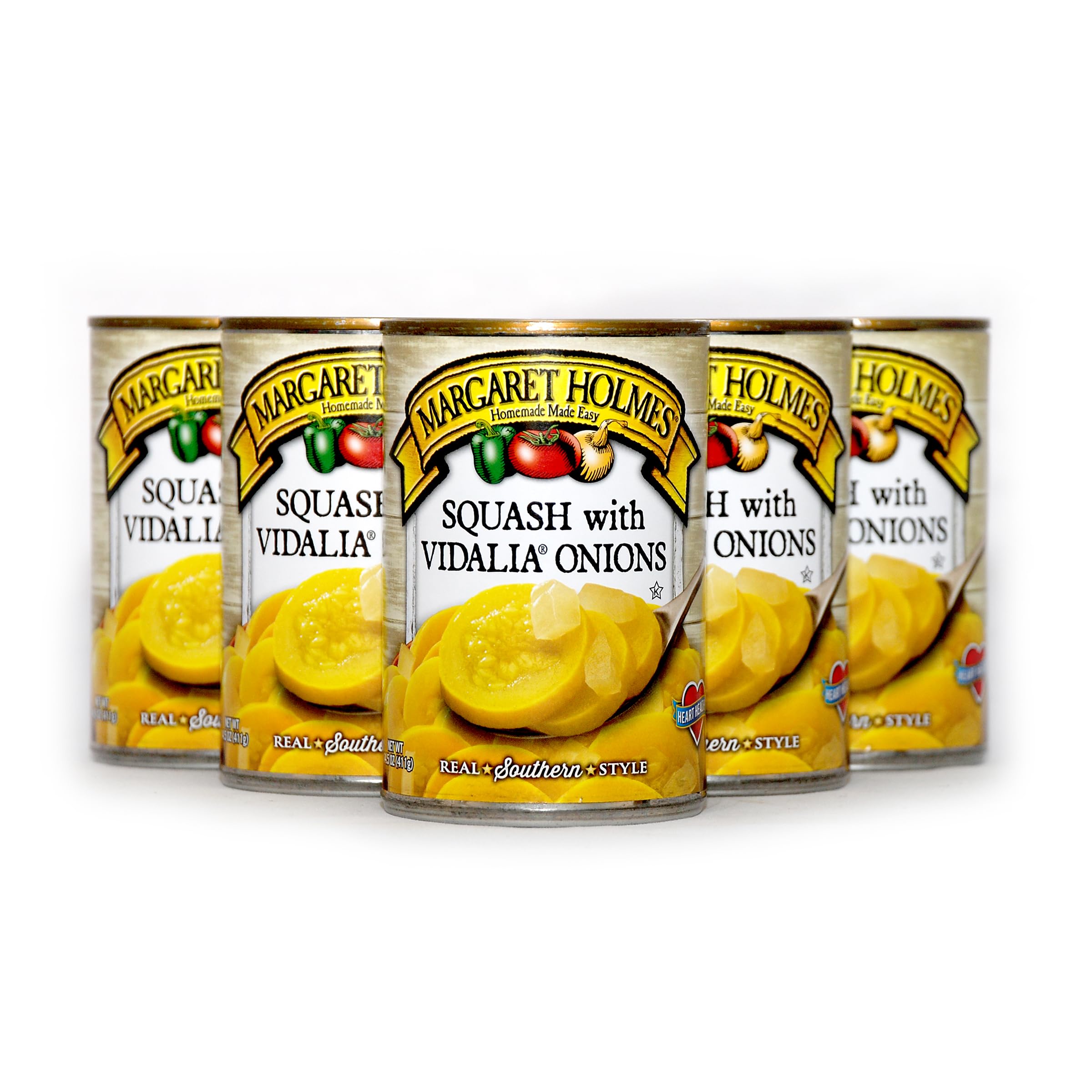 Margaret Holmes Squash with Vidalia Onions - 14.5 oz Canned Vegetables (Pack of 6) | Southern Style Side Dish | Comes with Free JFS Recipe Card | Perfect for Family Dinners, Potlucks & Holiday Meals