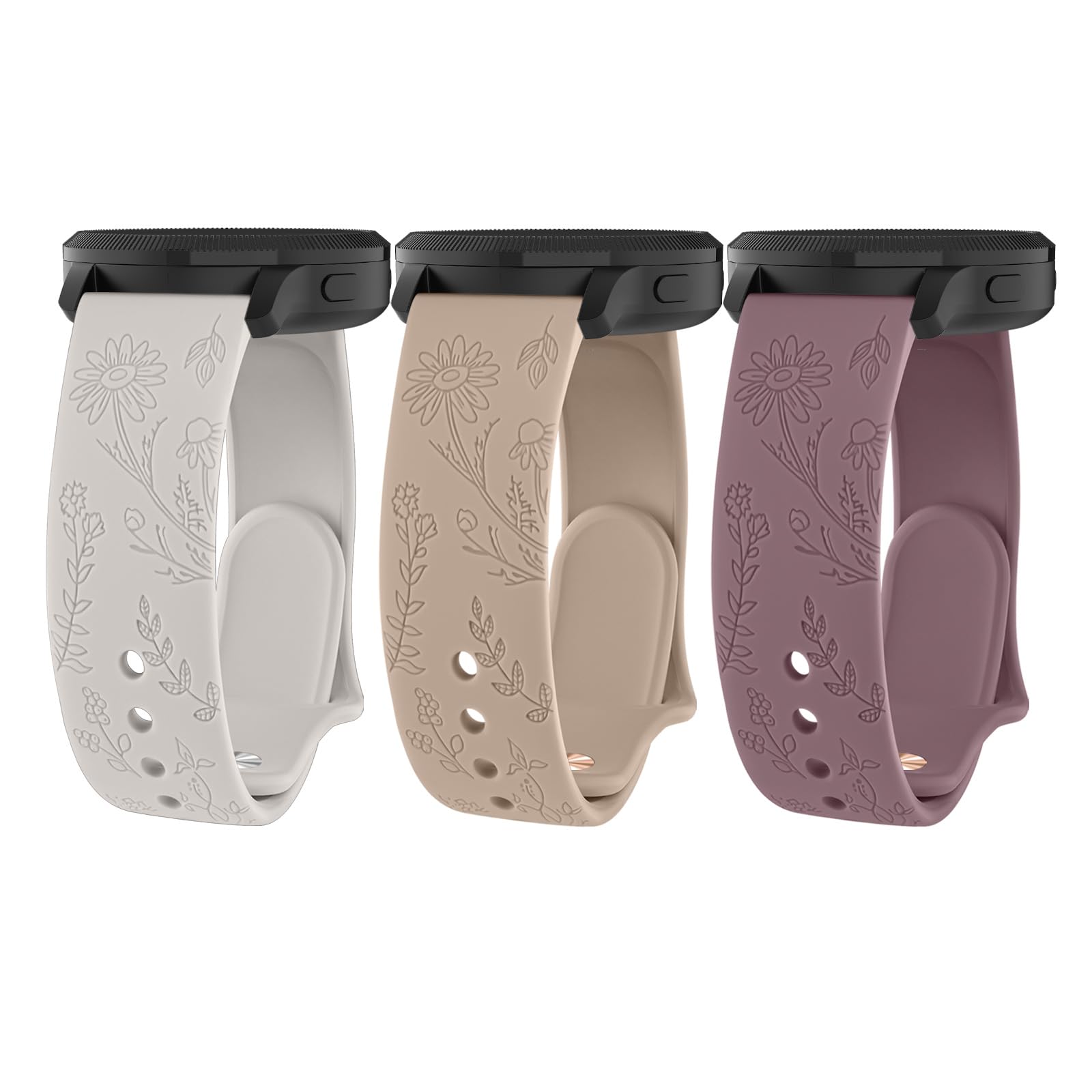 Premium Floral Engraved Silicone Watch Band for Garmin Vivoactive 5/Vivoactive 3 - Soft Replacement Strap Compatible with Vivoactive 3 Music Smartwatch - Perfect for Workouts, Running & Everyday Wear