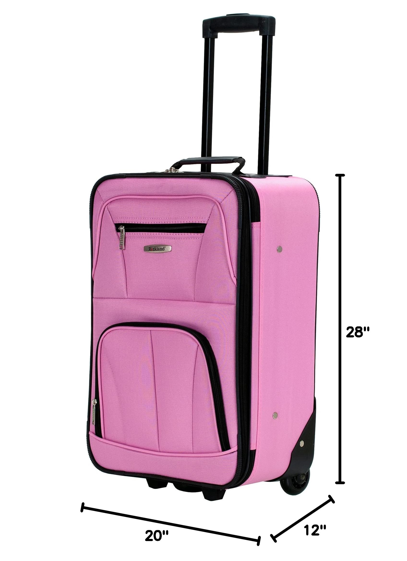 Rockland Journey Softside Expandable Upright Luggage Set 4-Piece (14/19/24/28 Inch) - Lightweight Pink Suitcase for Women & Men, Perfect for Air Travel, Business Trips & Family Vacations