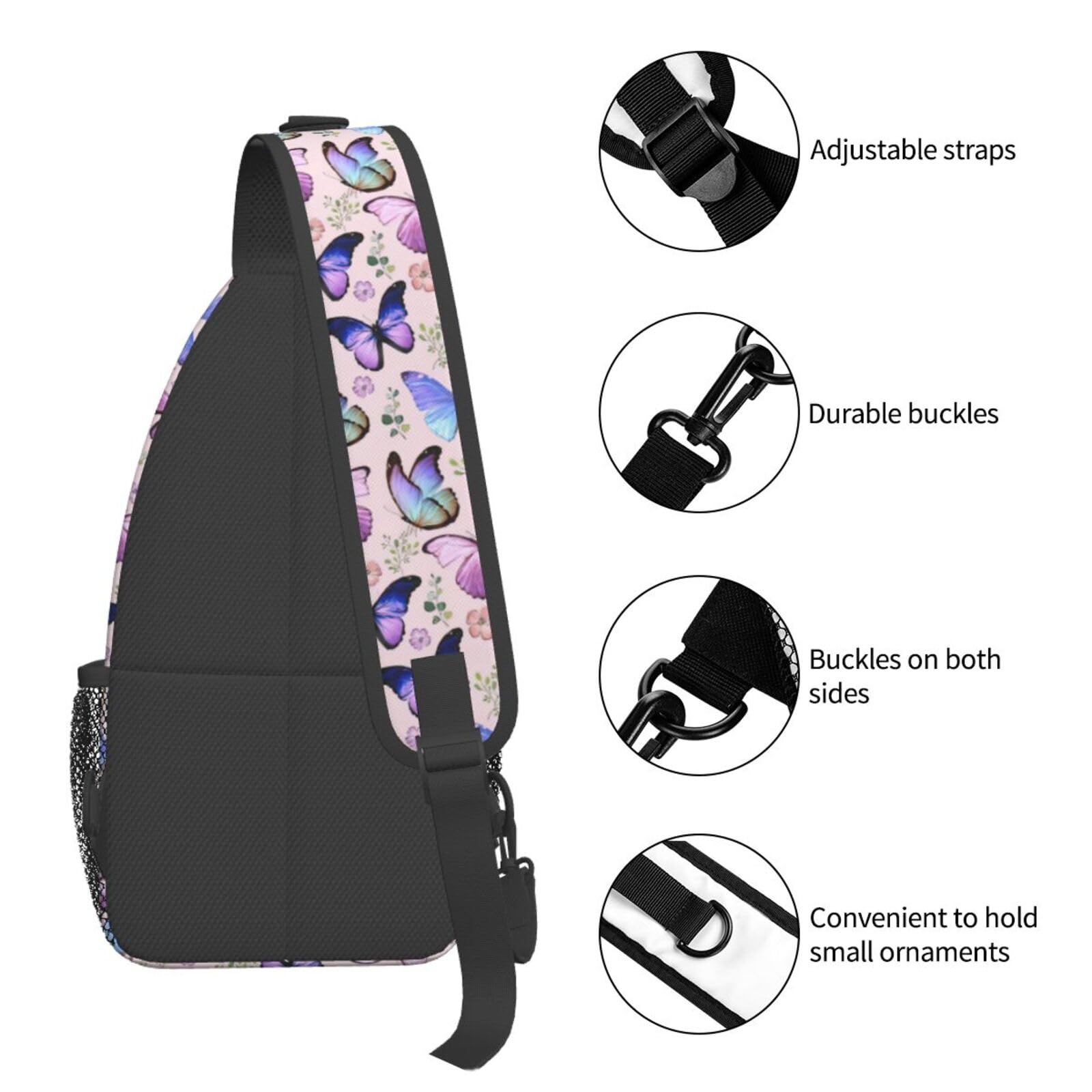 Butterfly Sling Bag Crossbody Backpack for Women & Men - Lightweight Travel Hiking Shoulder Chest Bag, Unisex Daypack for Outdoor Activities, Commuting and Daily Use