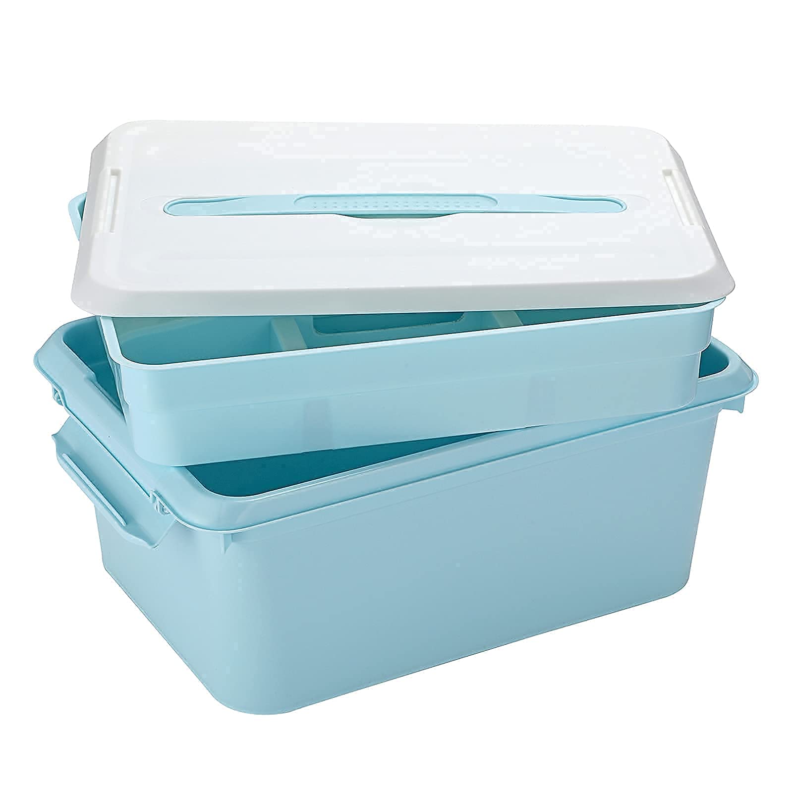 JUXYES Large Stackable Storage Box with Divided Tray & Handle - Latching Art Craft Supply Organizer for School, Office & Home Use - Perfect for Organizing Stationery, DIY Materials & Office Supplies