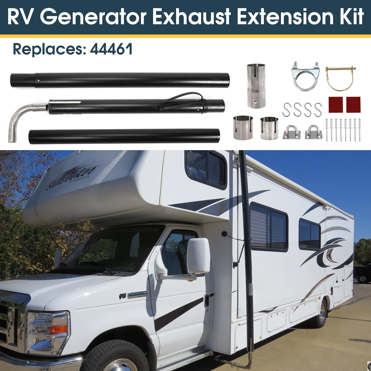 RV Generator Exhaust Extension Kit - Replacement for 44461 Pipe Extension | Durable RV Generator Exhaust Venting System | Perfect for Camping, Boondocking & Outdoor Adventures