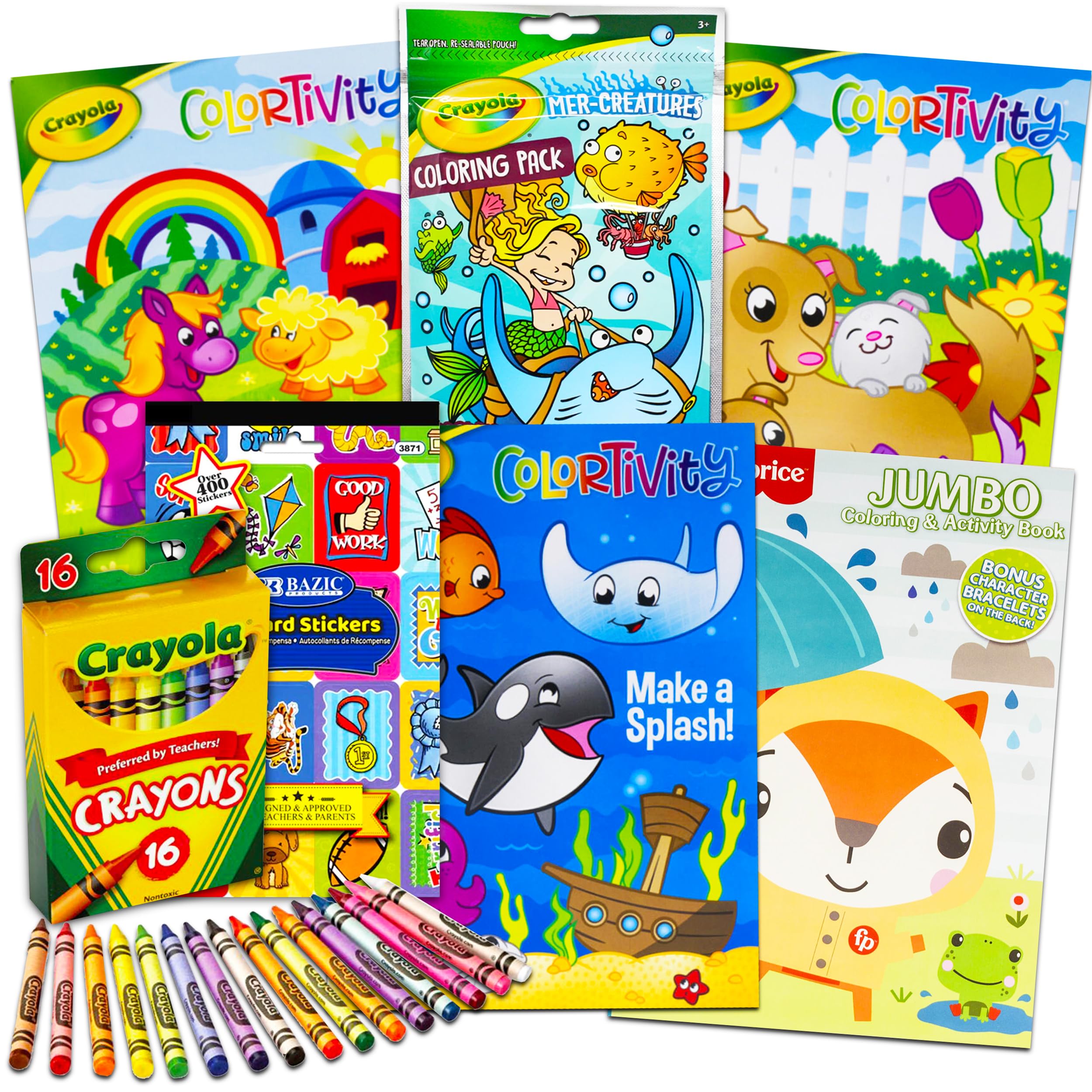 Crayola 7-Piece Animal Coloring Book Set for Kids - Educational Activity Books with Crayons & Stickers | Perfect for Homeschooling, Travel & Creative Play