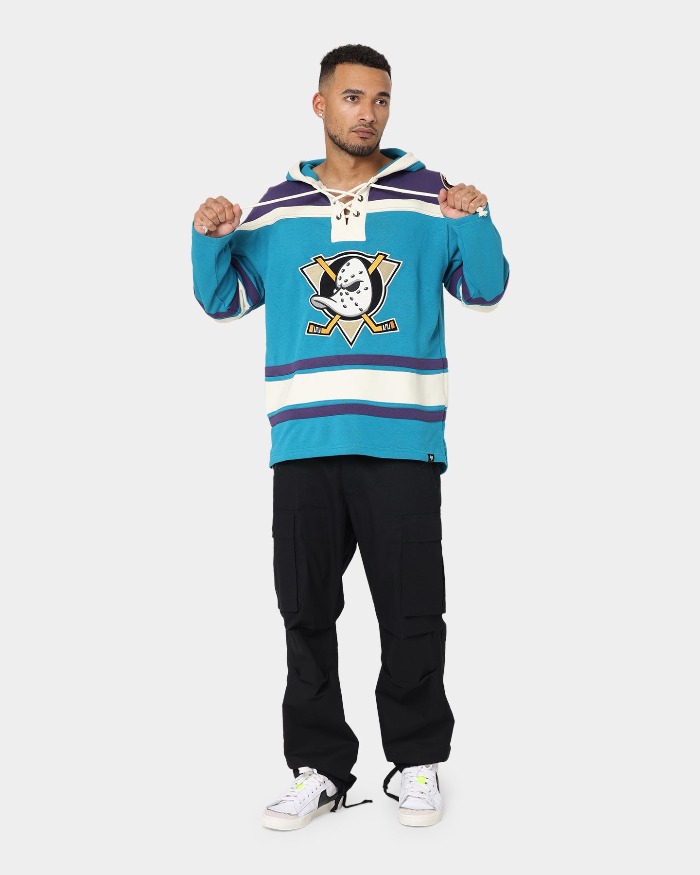 47 Brand Anaheim Ducks Lacer Hoodie - Purple & Sharks Teal - Men's NHL Hockey Pullover Sweatshirt for Game Day & Casual Wear
