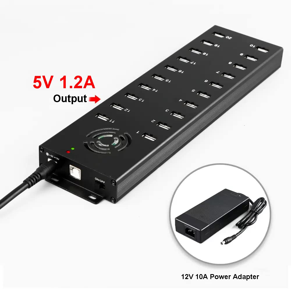 UHPPOTE 20-Port USB 2.0 Hub Charger - Industrial Grade USB Hub with Data Sync & Fast Charging for Office, Home, and Studio Workstations