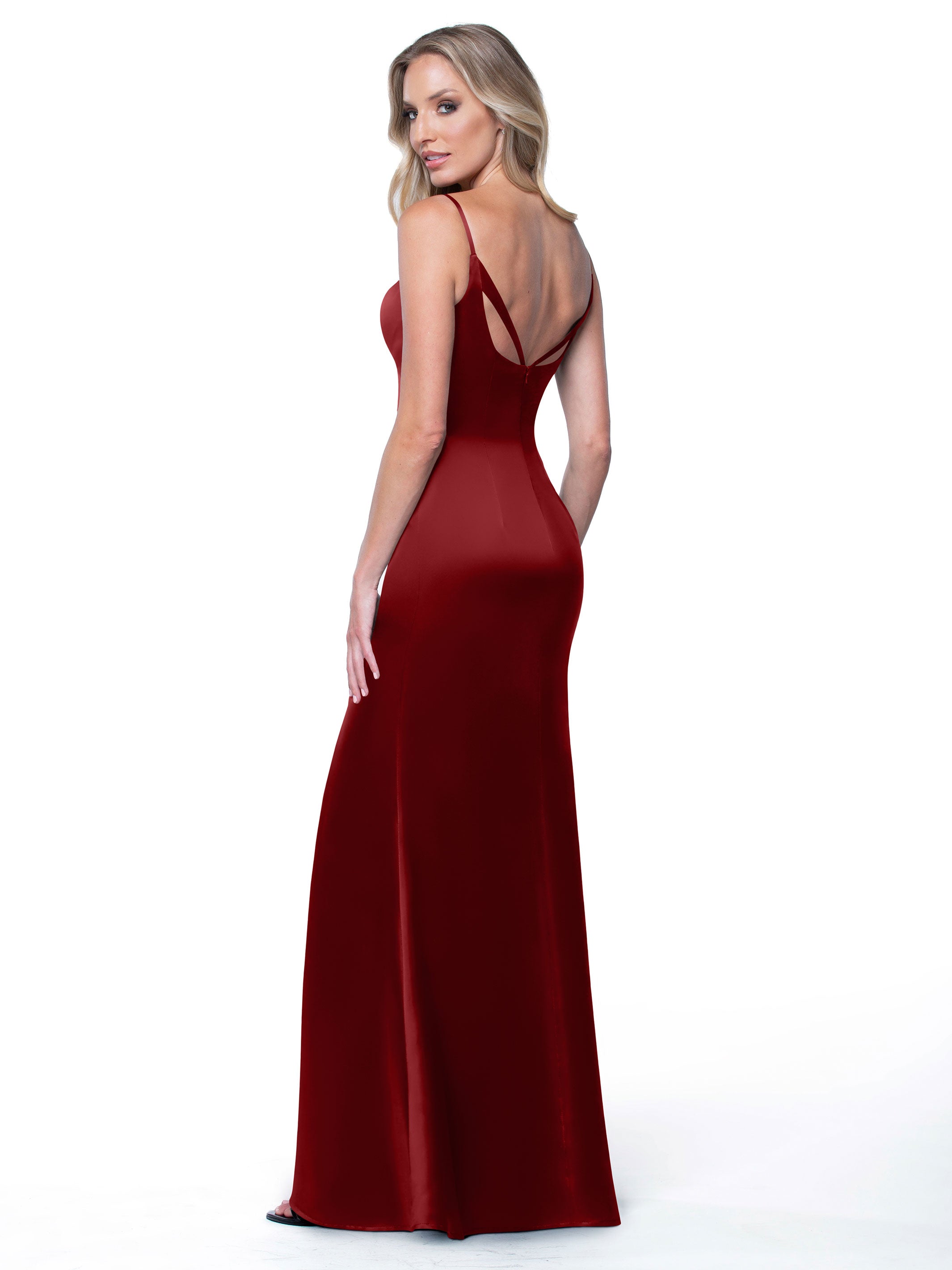 Elegant 80132 Fit and Flare Satin Bridesmaid Dress with High Slit - Perfect for Weddings, Prom, and Formal Events