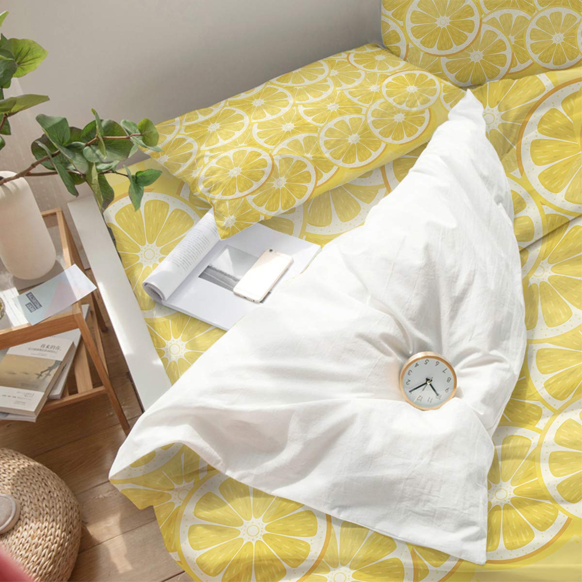 4 Piece Twin Size Duvet Cover Set - Lemon Citrus Fruits Design, Soft Luxury Bedding (1 Duvet Cover + 1 Sheet + 2 Pillowcases) - Perfect for Kids' Rooms, Dorms & Fun Home Decor