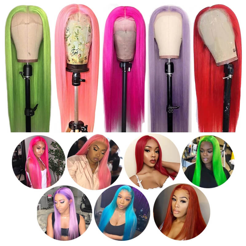 Eullair Customized Rainbow Colored Lace Front Human Hair Wig for Parties, Cosplay & Special Events | Natural-Looking Synthetic Hairpiece for Women