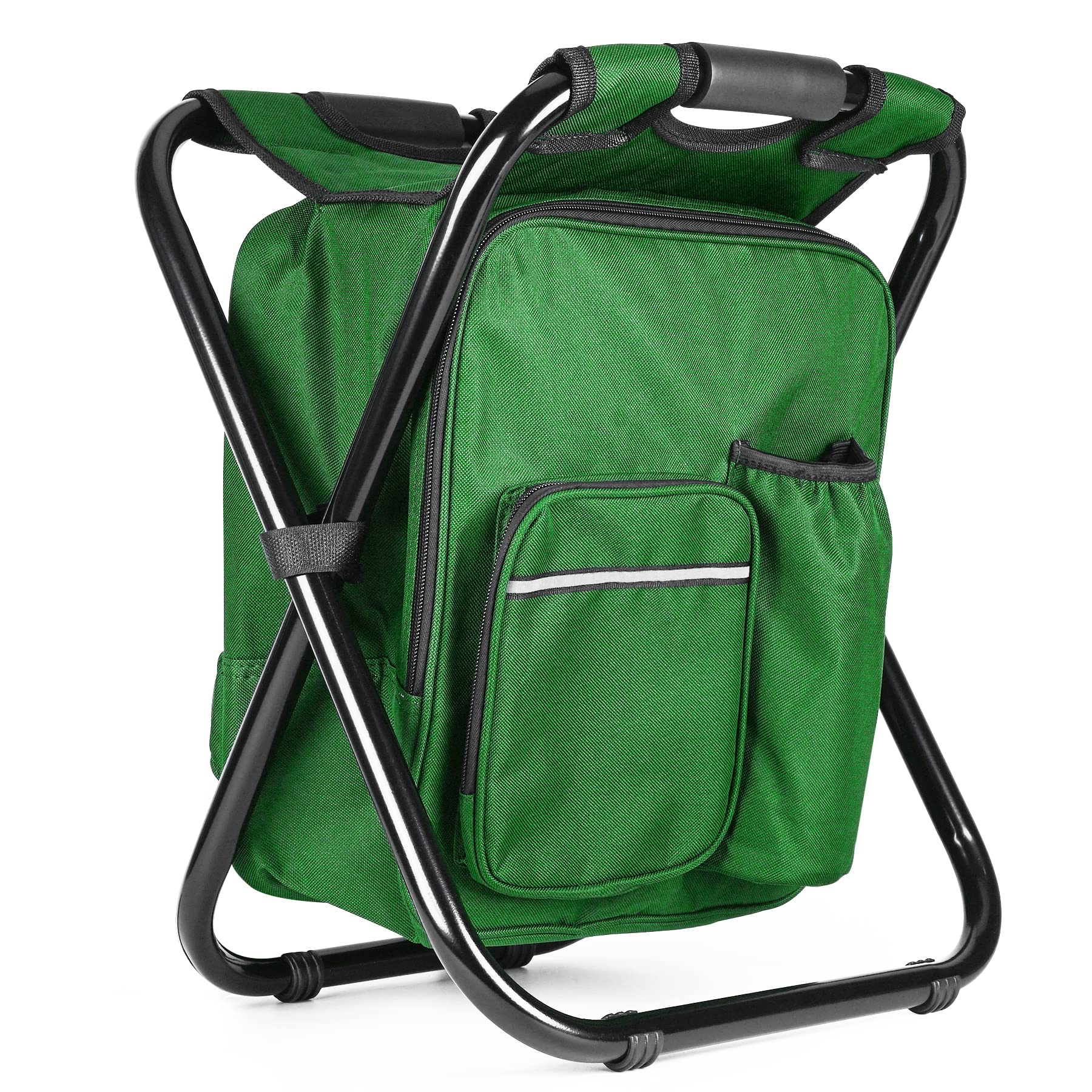 Kikerike Portable Stool Backpack Cooler Chair - 400 LBS Max Load, Folding Fishing Cooler Backpack Stool for Outdoors, Hiking, Beach, Travel, Camping & Picnic - Army Green