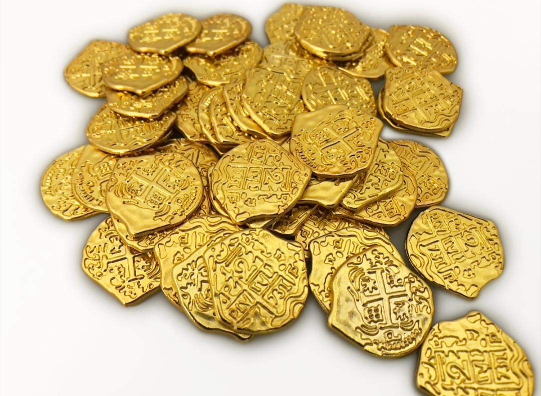 50pcs Gold Doubloon Coins - Metal Pirate Treasure Tokens for Party Favors, Casino Night Decorations & Pirate Themed Events