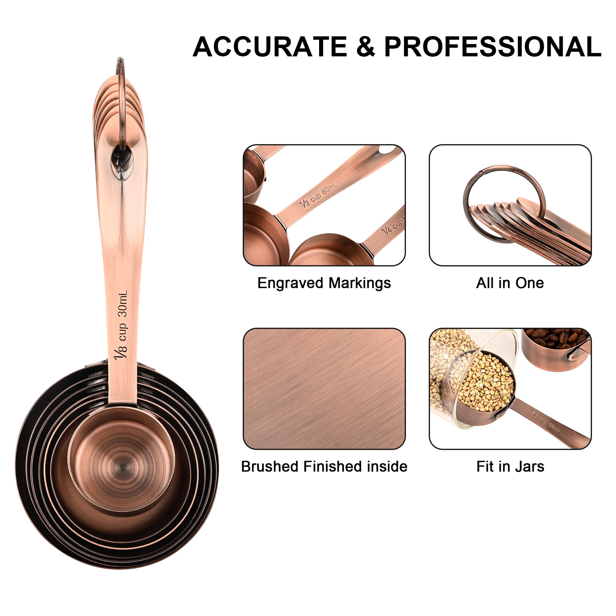 Premium 17-Piece Copper & Stainless Steel Measuring Cups and Spoons Set with Leveler - Essential Baking & Cooking Tools for Home Kitchen, Professional Chefs & Bakers