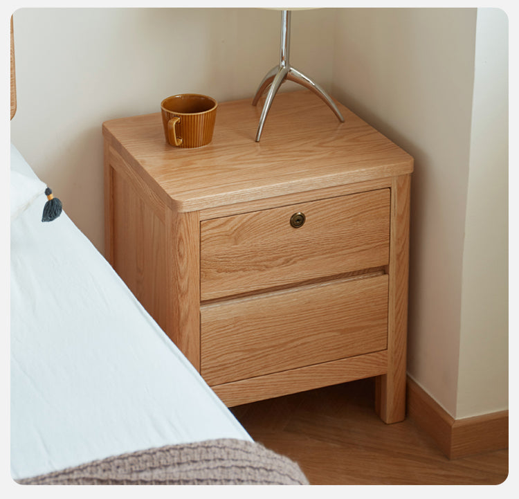 Solid Oak Wood Nightstand with Locking Drawer - Stylish and Durable Bedside Table for Bedroom, Living Room, or Guest Room