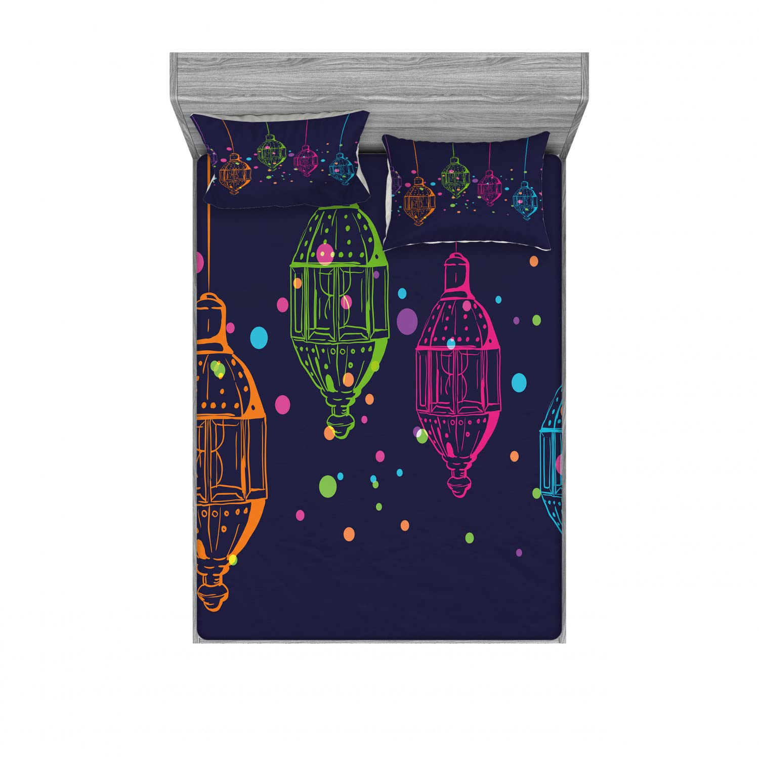 Ambesonne 2-Piece King Size Fitted Sheet Set with 4 Pillow Shams - Dark Purple & Multicolor Folk Art Candle Design Bedding Collection | Perfect for Guest Rooms, Master Bedrooms & Bohemian Home Decor