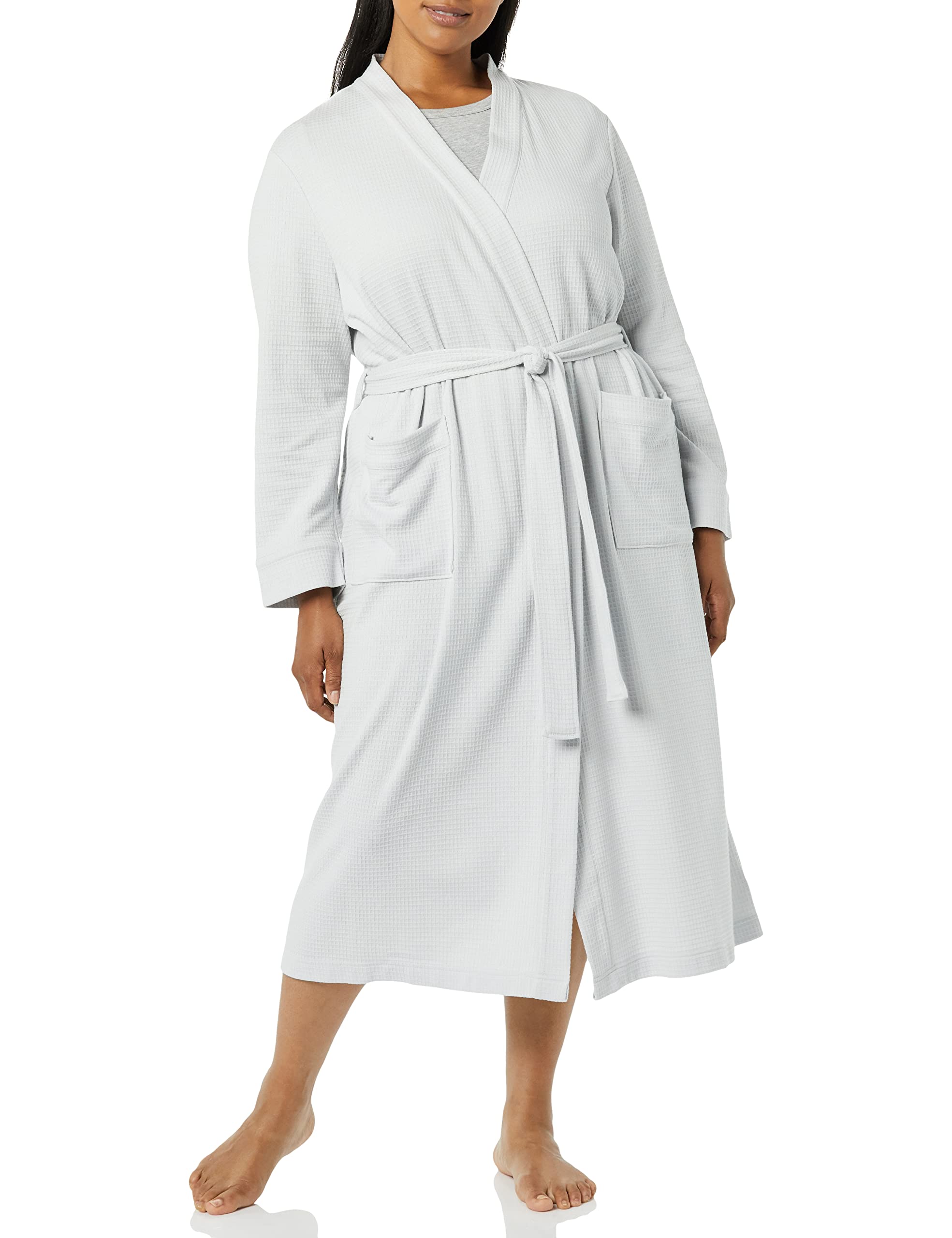 Amazon Essentials Women's Lightweight Waffle Full-Length Robe - Soft Cotton Bathrobe with Pockets (Plus Size Available) - Perfect for Spa, Lounge & Relaxation at Home