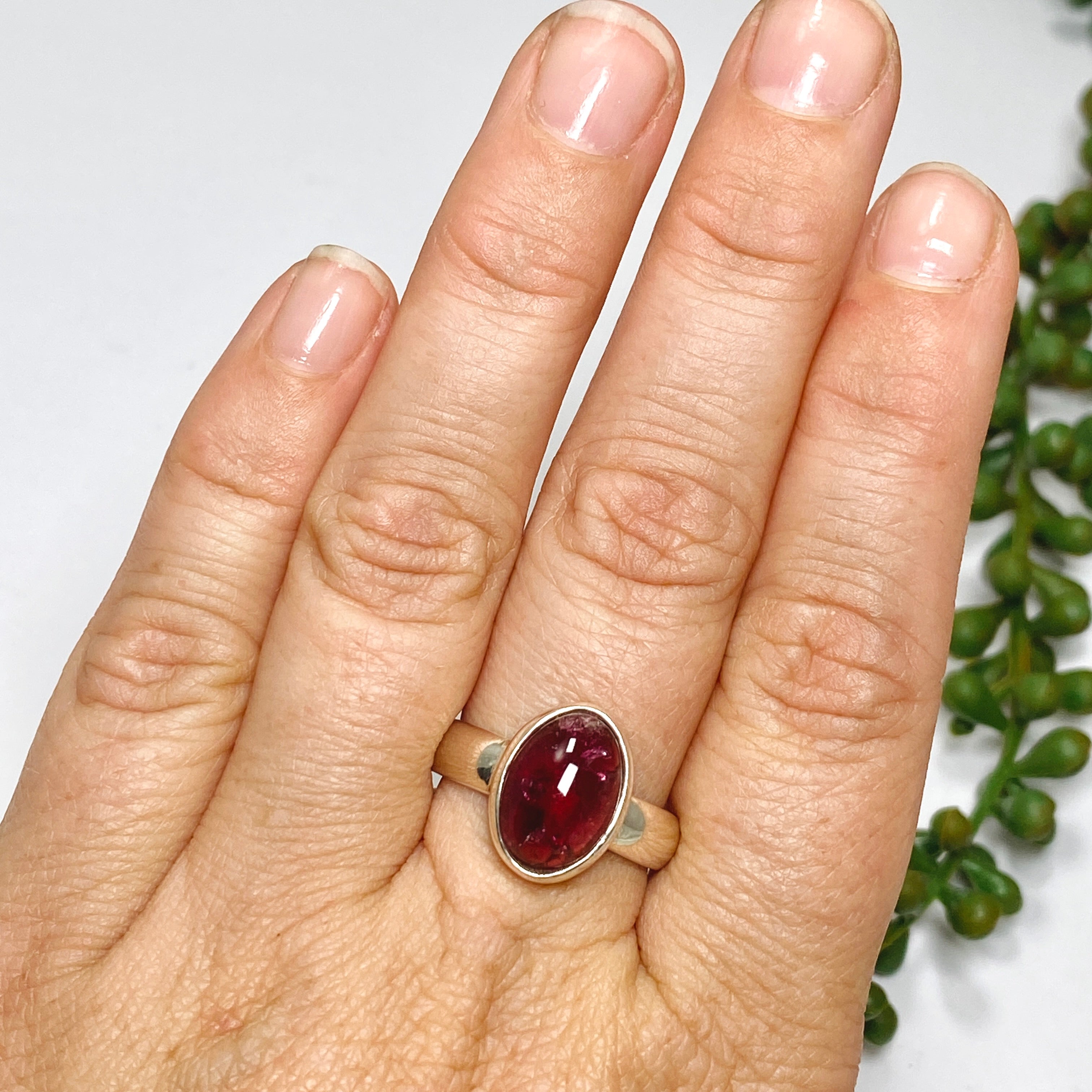 Natural Pink Tourmaline Oval Cabochon Ring - Size 8.5 Sterling Silver Jewelry PRGJ737 - Perfect for Engagement, Anniversary & Everyday Wear
