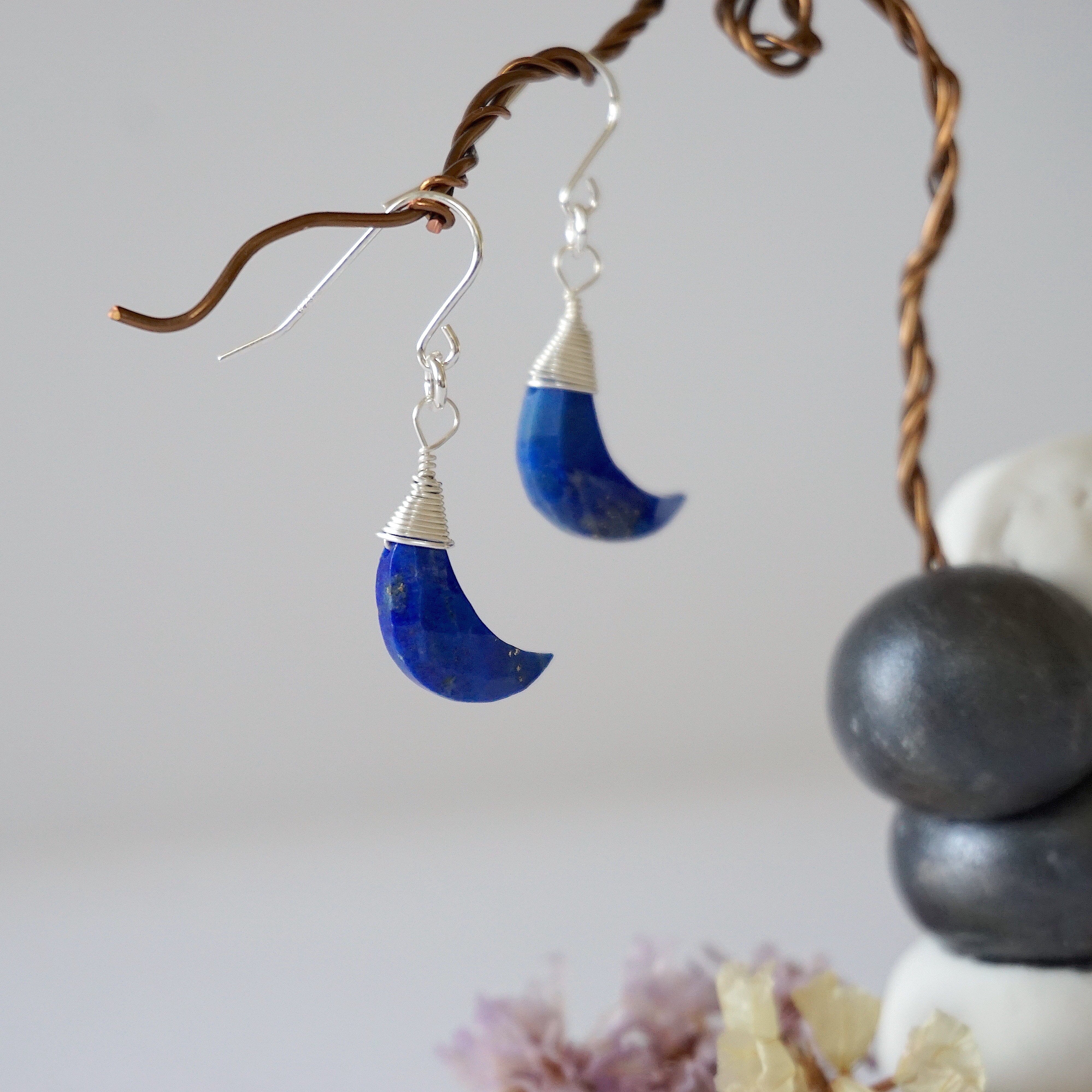 Lapis Lazuli Moon Drop Earrings - Sterling Silver Dangle Earrings for Women - Perfect for Weddings, Parties & Special Occasions