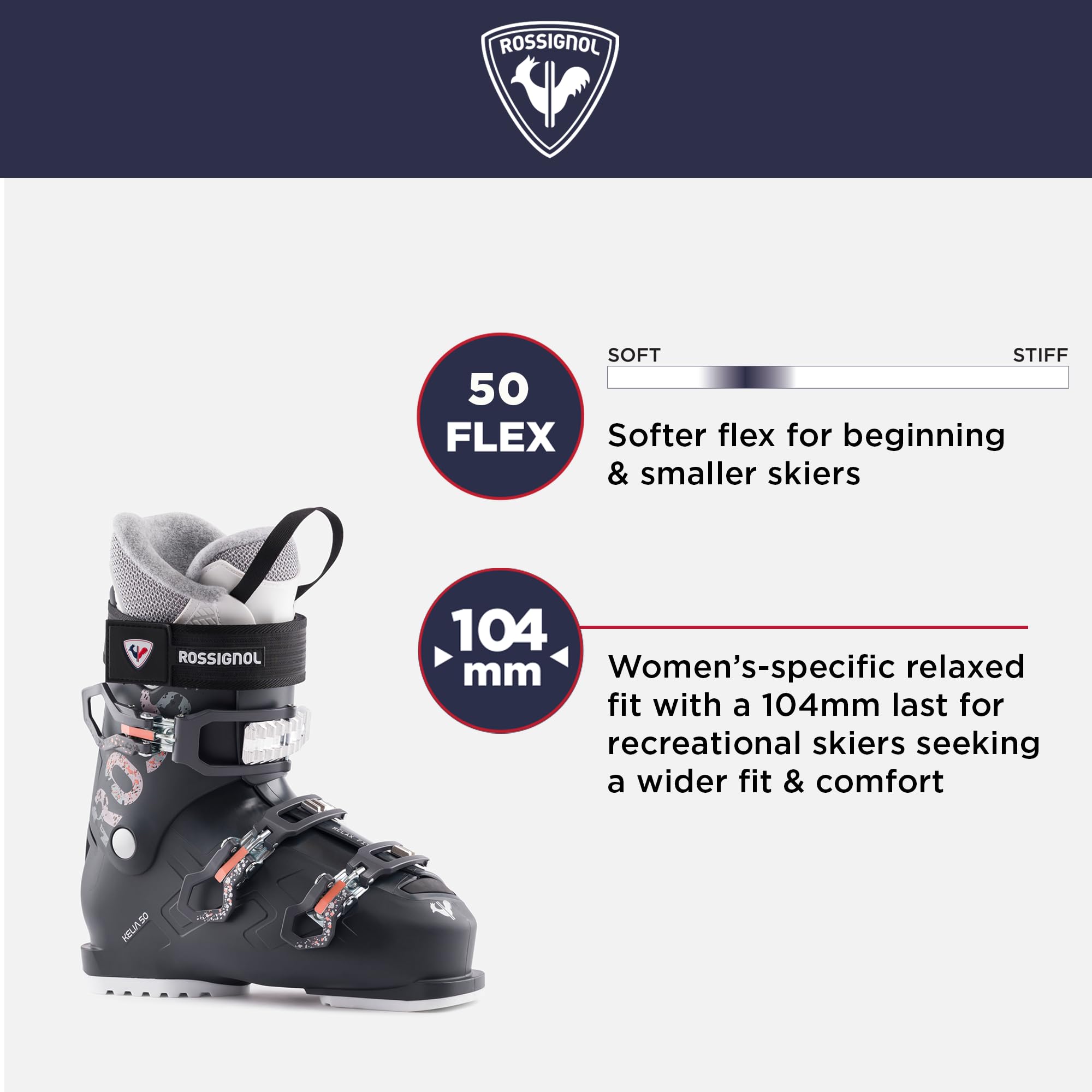 Rossignol Evo 70 Men's Ski Boots - Comfortable Relaxed Fit Snow Boots for All-Mountain Skiing - Perfect for Alpine & Backcountry Skiing - Black