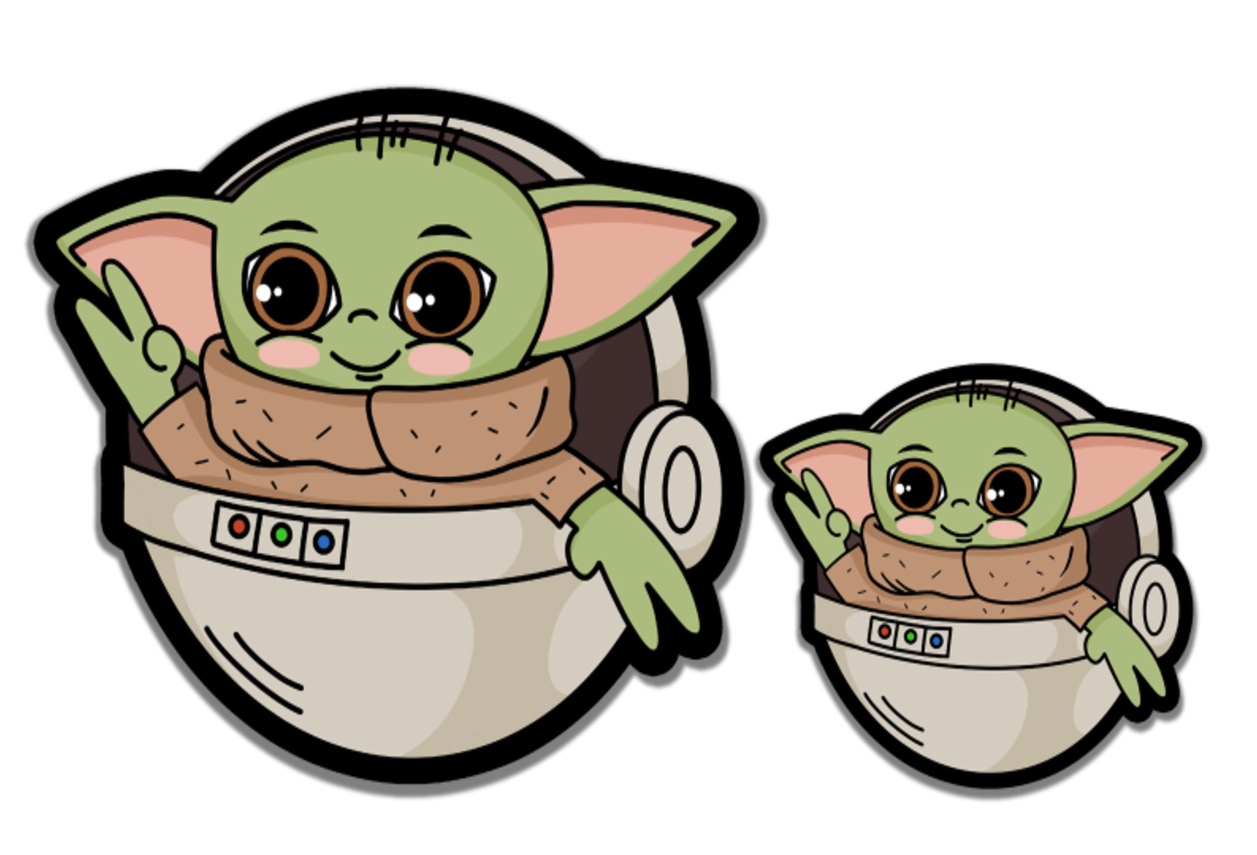 2 Pack Baby Yoda Vinyl Stickers - Cute Star Wars Bumper Decals (4.5