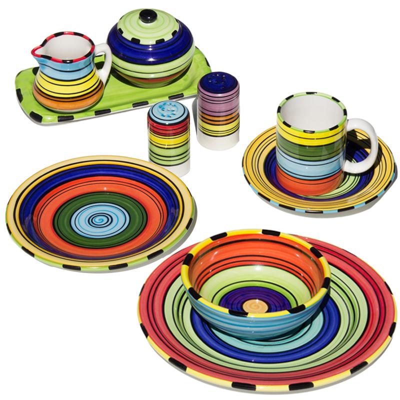 12-Piece Colorful Striped Dinnerware Set - Acapulco Style Porcelain Plates, Bowls & Mugs for Casual Dining, Entertaining & Everyday Use