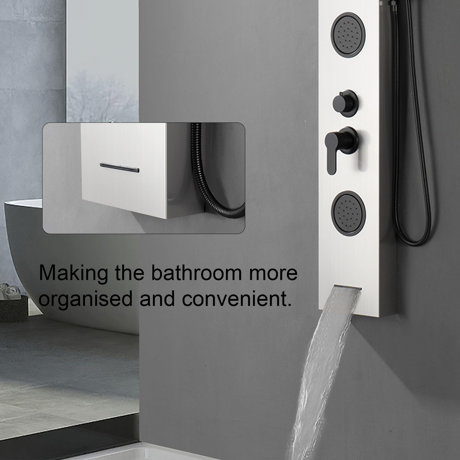 Homevacious 5-in-1 Shower Panel Tower System with Rainfall Shower Head, 3 Body Jets, Handheld Shower & Tub Spout - Modern Brushed Nickel Massage Shower System for Spa-Like Bathroom Experience