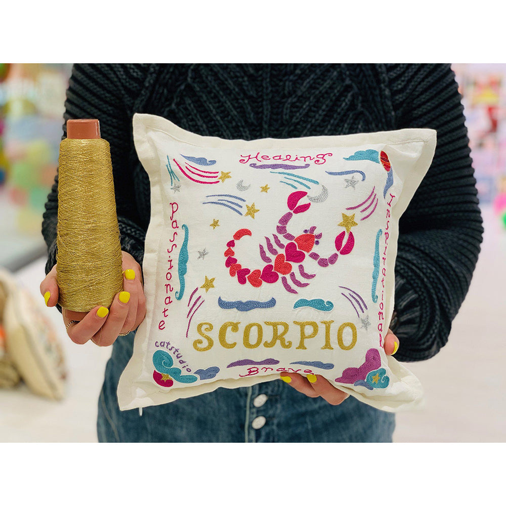 Cancer Zodiac Sign Hand Embroidered Throw Pillow Cover - Home Decor Gift for Astrology Lovers | Perfect for Sofa, Bedroom & Boho Style Home Decor
