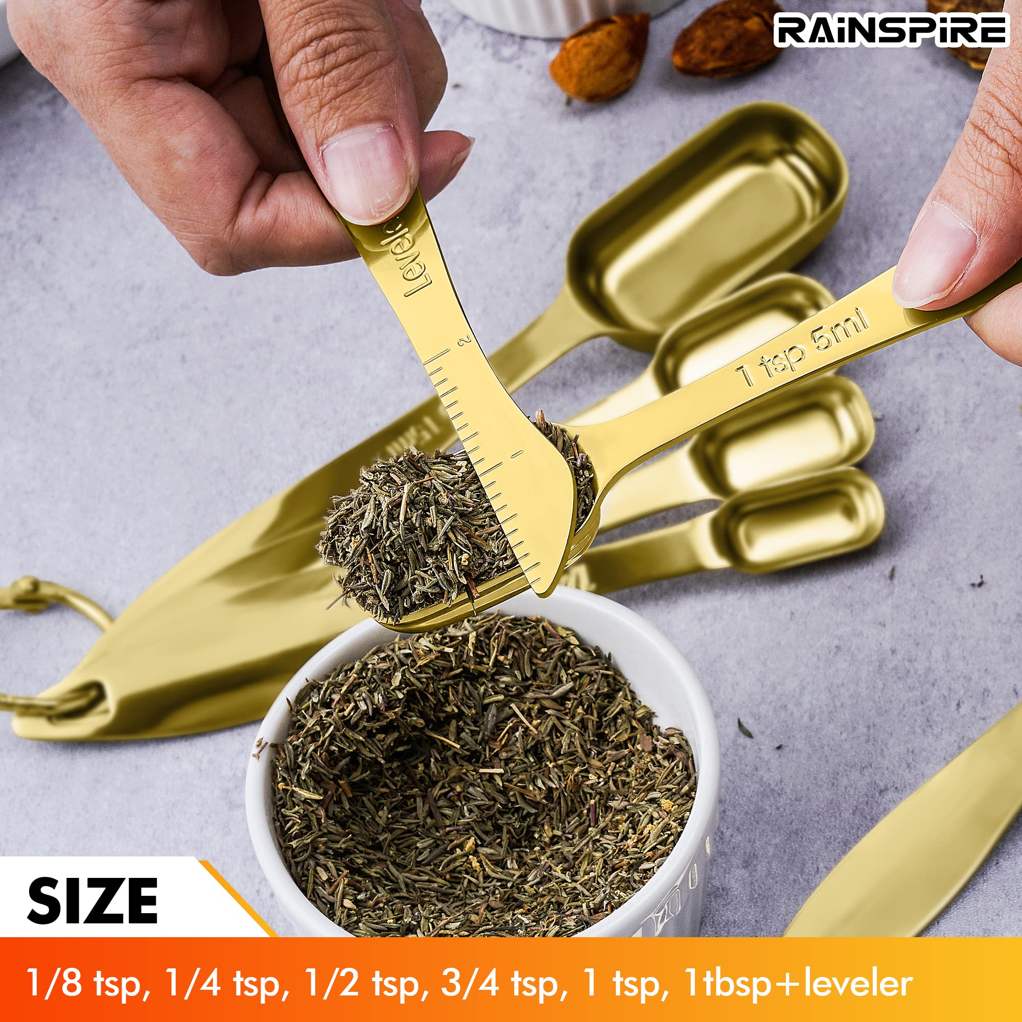 Premium Stainless Steel Measuring Spoons and Cups Set - Heavy Duty 7-Piece Kitchen Tools for Dry & Liquid Ingredients (Gold) - Perfect for Baking, Cooking, Spice Jars & Home Kitchen Organization