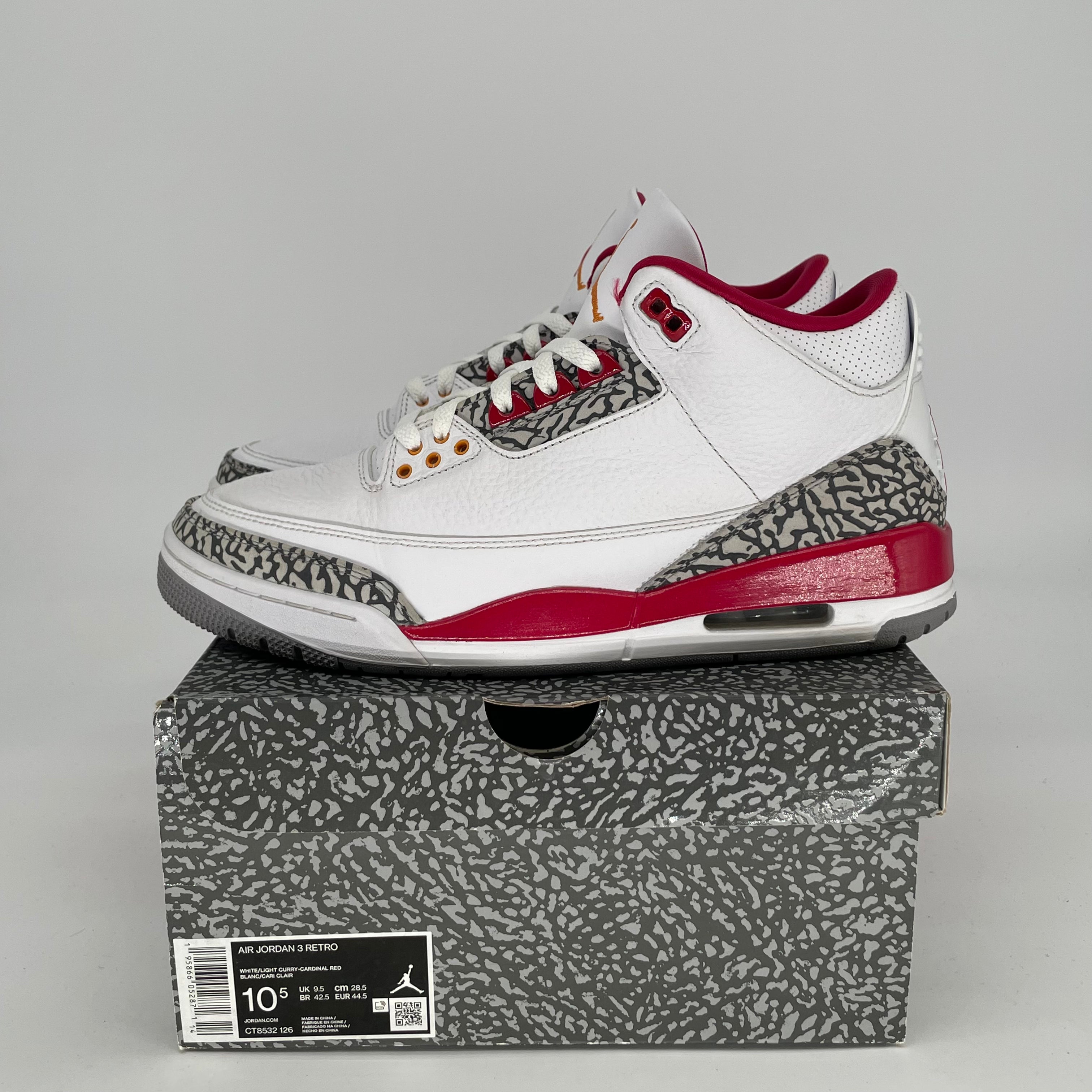 Original Air Jordan 3 Retro 'Cardinal Red' Men's Basketball Shoes - Size 10.5 (12W) - Style Code CT8532-126 | Perfect for Streetwear, Sneaker Collection & Casual Outfits