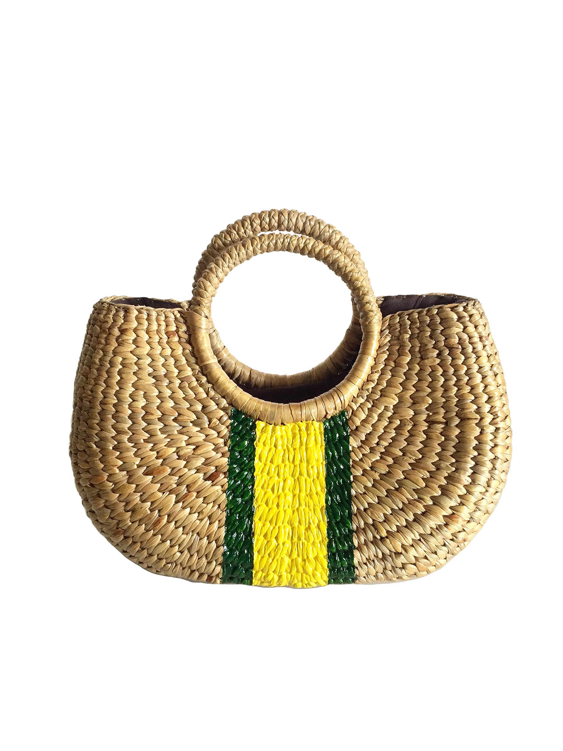 Handwoven Mini Straw Tote Bag - Yellow Beach Basket Purse for Women | Eco-Friendly Natural Straw Beach Bag for Summer Vacation, Picnic & Shopping