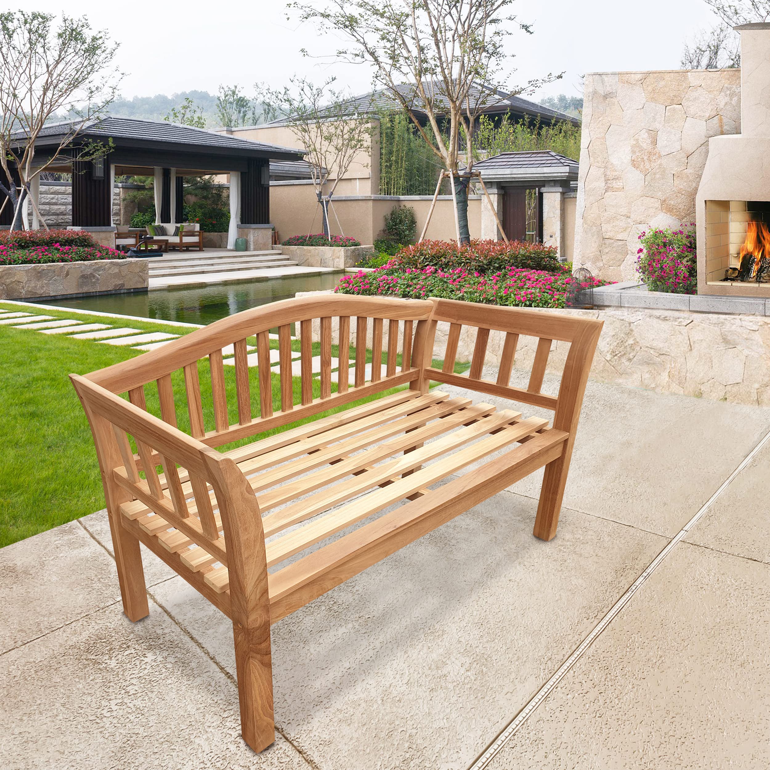 Premium 4-Foot Teak Wood Outdoor Patio Bench by Seven Seas – Durable & Weather-Resistant for Garden, Deck, and Backyard Relaxation