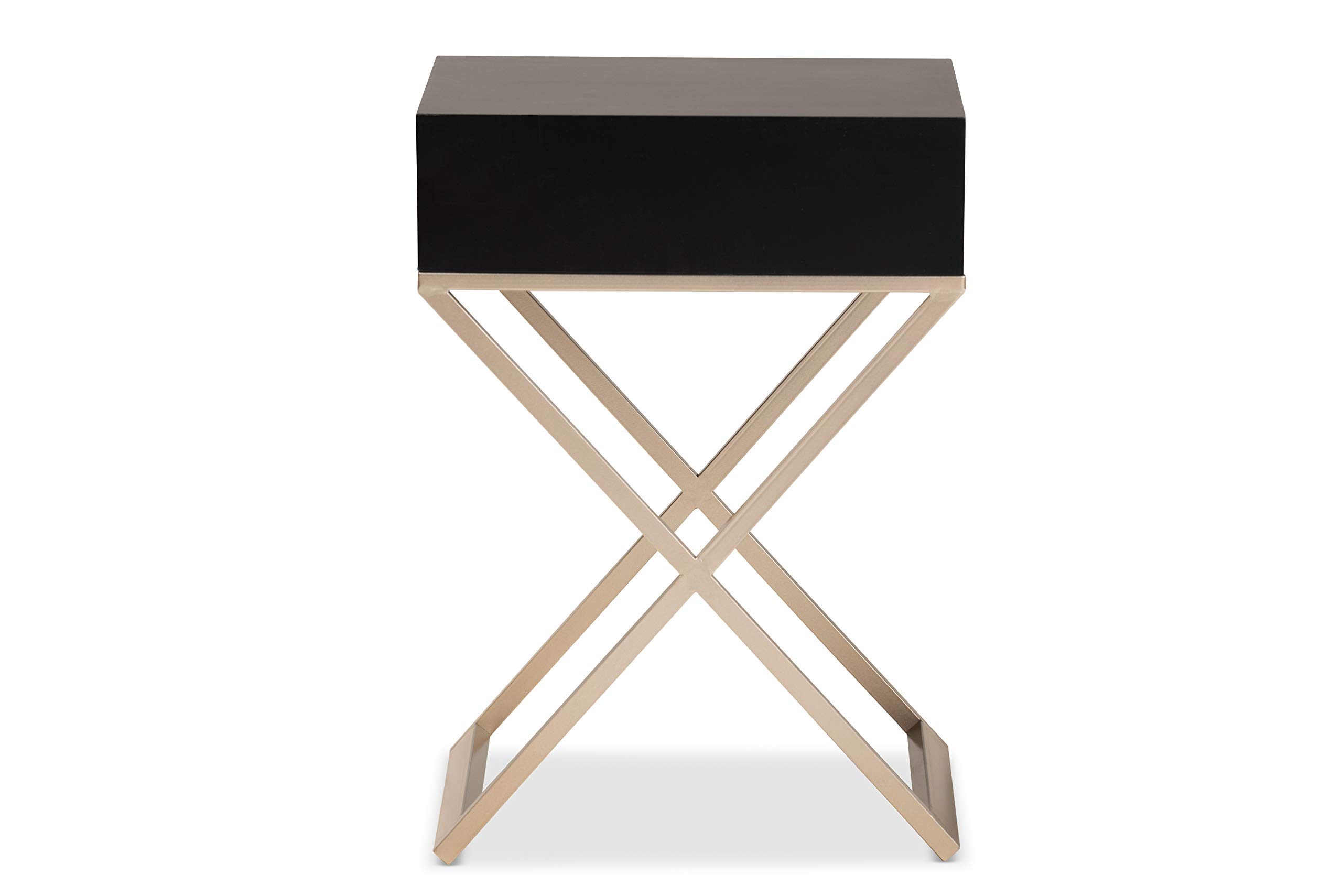 Baxton Studio Modern Nightstand with Drawer - Black, Brass & Gold Finish Bedside Table for Bedroom, Living Room & Guest Room