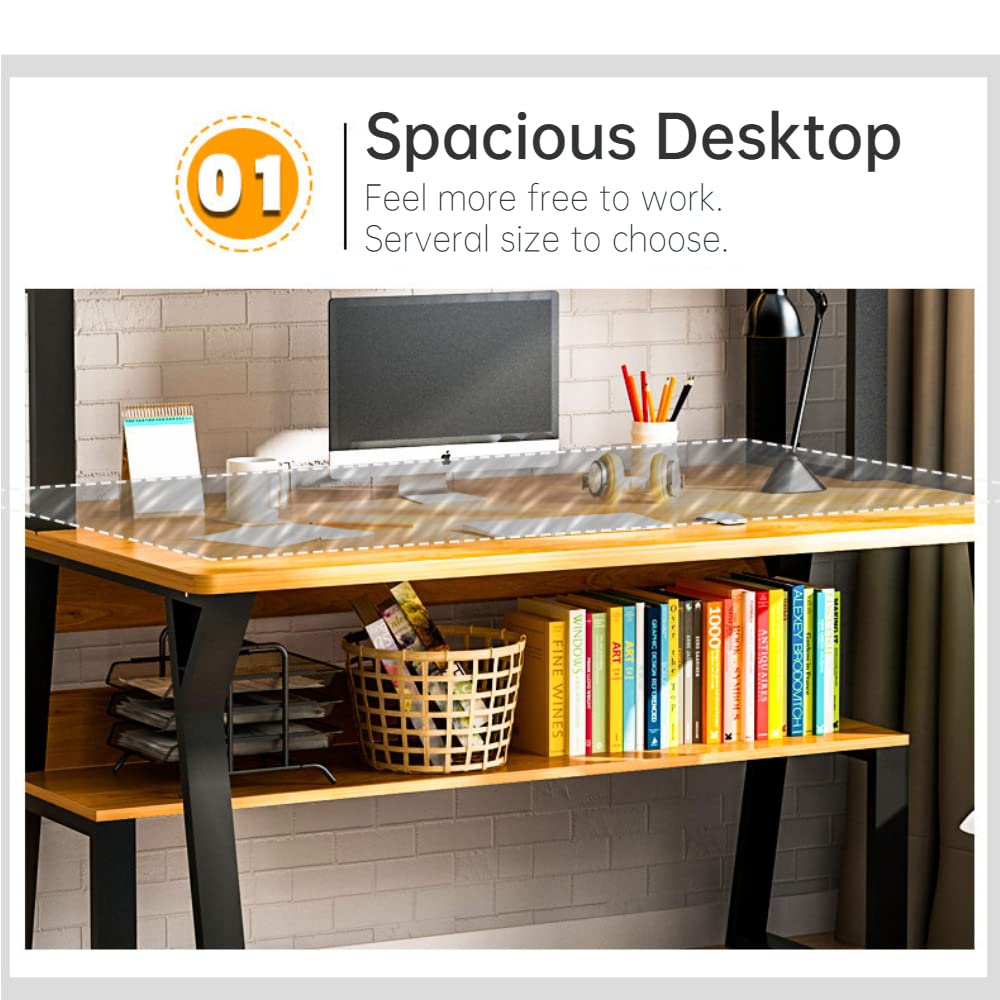 White Modern Computer Desk with Hutch & Bookshelf - 47.3