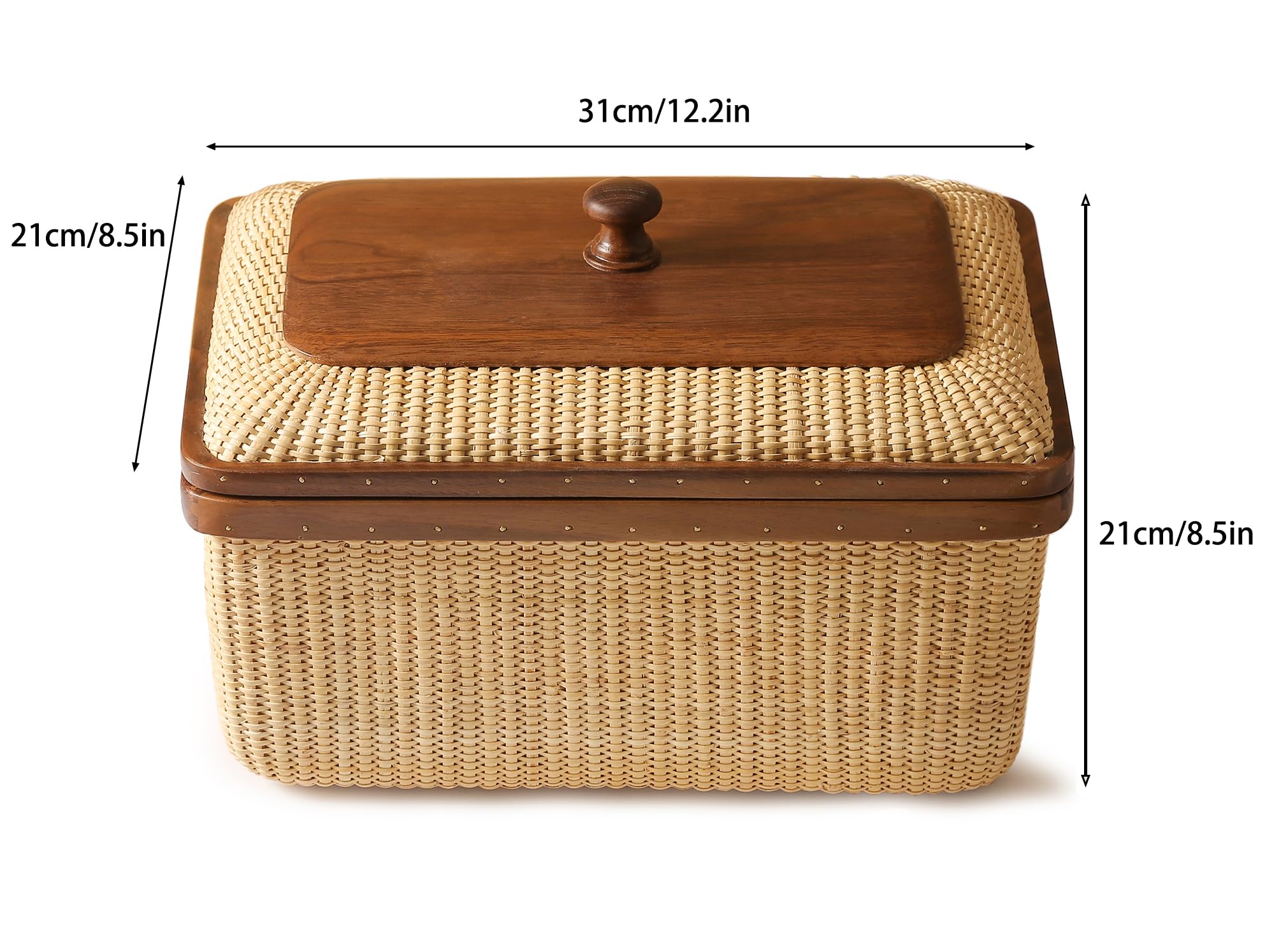 Multifunctional Woven Storage Basket Box with Lid - Cane-on-Cane Weave Organizer for Home, Office & Nursery | Rectangular Storage Baskets for Toys, Blankets & Clothes