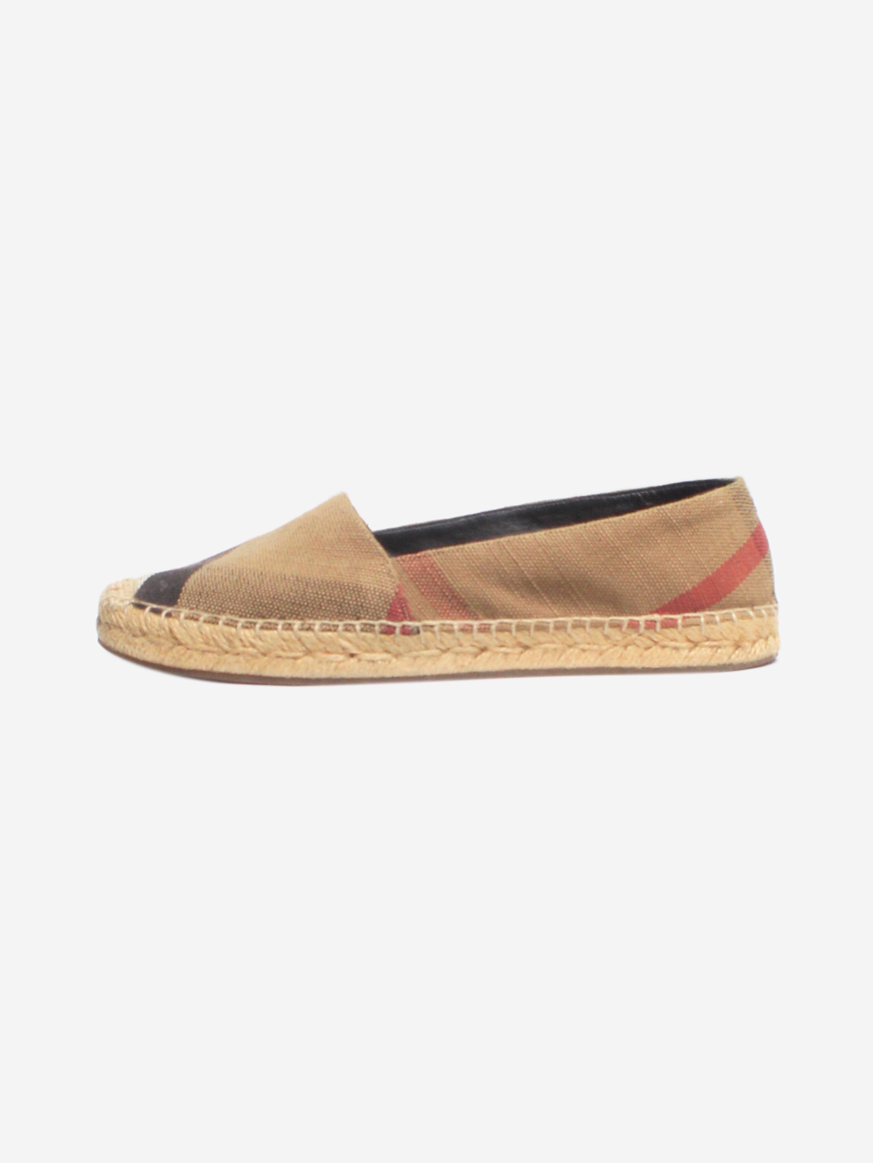 Stylish Brown Check Canvas Espadrilles Women's Size EU 37.5 (US 7.5) - Comfortable Summer Shoes for Beach, Vacation & Casual Outings
